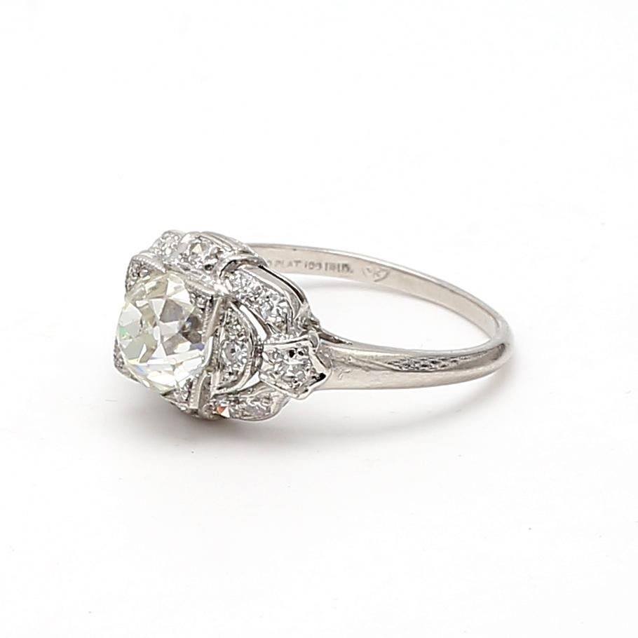 Bague de mariage en platine avec diamant taille européenne ancienne de 1,42 carat K-VS1 en vente 4