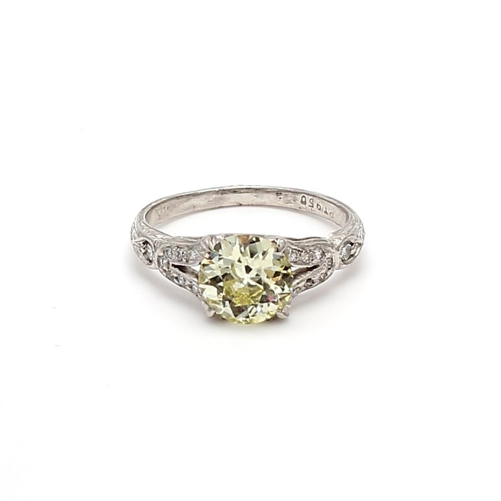 Anello nuziale in platino con diamante da 1,42 carati con taglio europeo antico W I1 in vendita 5