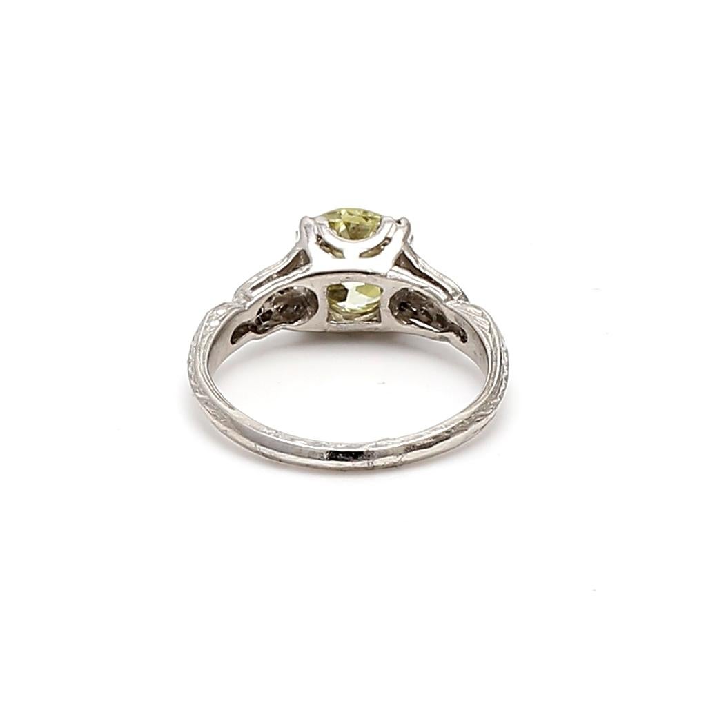 Anello nuziale in platino con diamante da 1,42 carati con taglio europeo antico W I1 in vendita 1