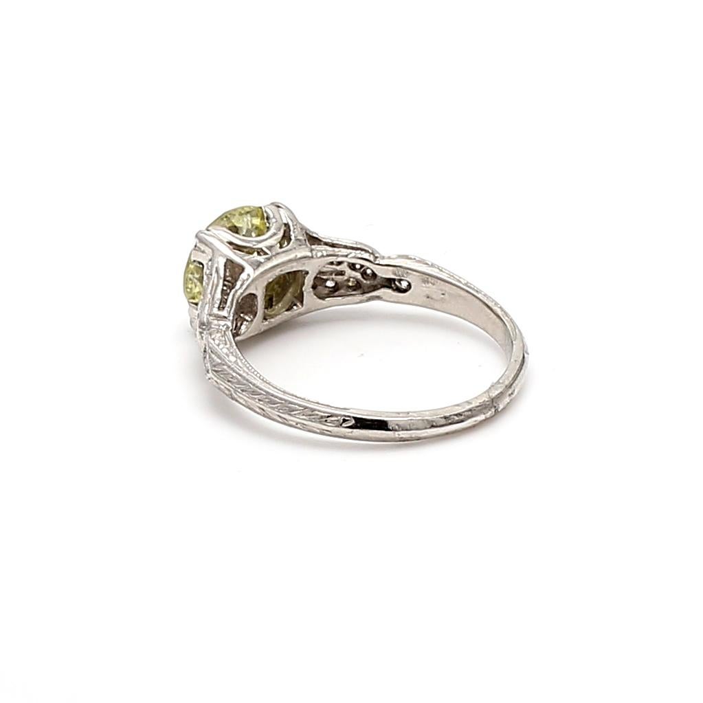 Anello nuziale in platino con diamante da 1,42 carati con taglio europeo antico W I1 in vendita 2