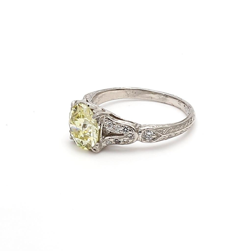 Anello nuziale in platino con diamante da 1,42 carati con taglio europeo antico W I1 in vendita 4