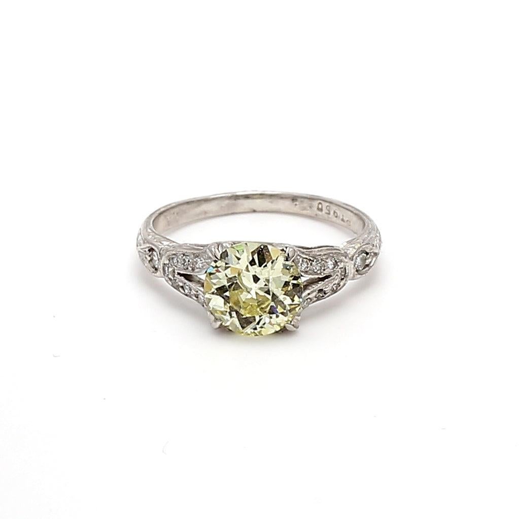 Bague de mariage en platine avec diamant taille européenne ancienne de 1,42 carat W I1