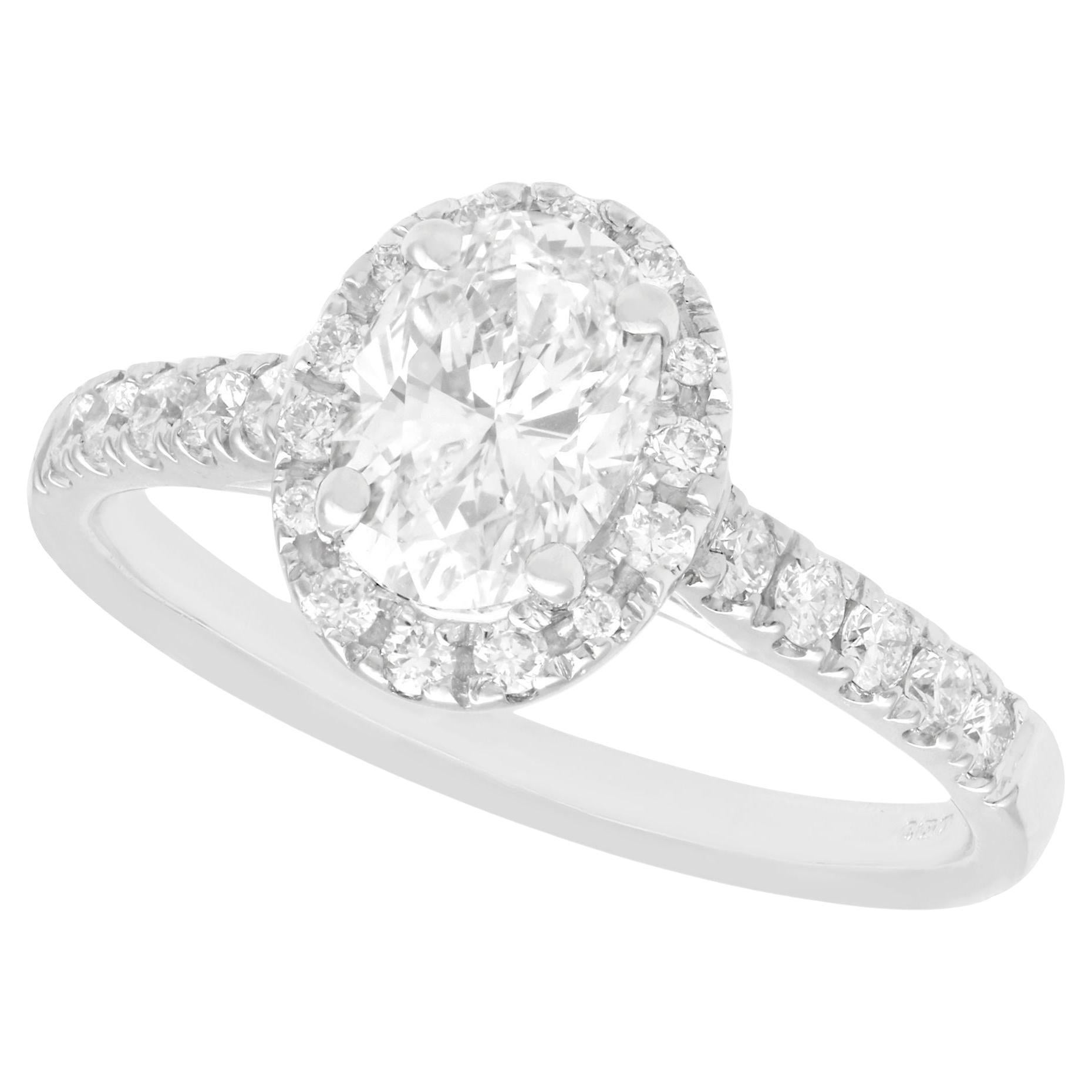 1.42 Carat Oval Cut Diamond and White Gold Engagement Ring For Sale