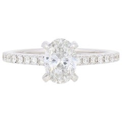1.42 Carat Oval Cut Diamond Engagement Ring, 14 Karat White Gold IGI Cathedral