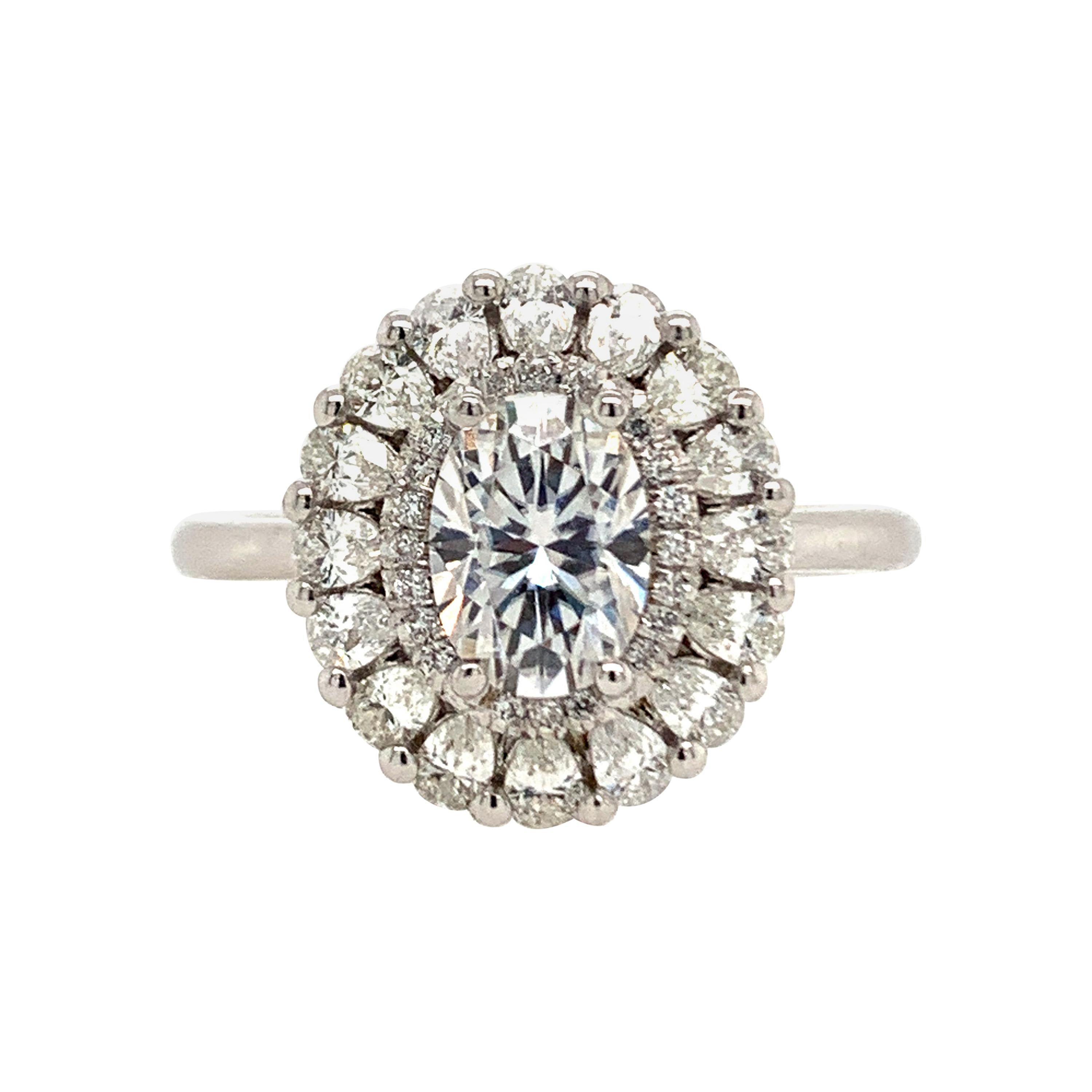 1.42 Carat Oval Diamond Cocktail Ring For Sale