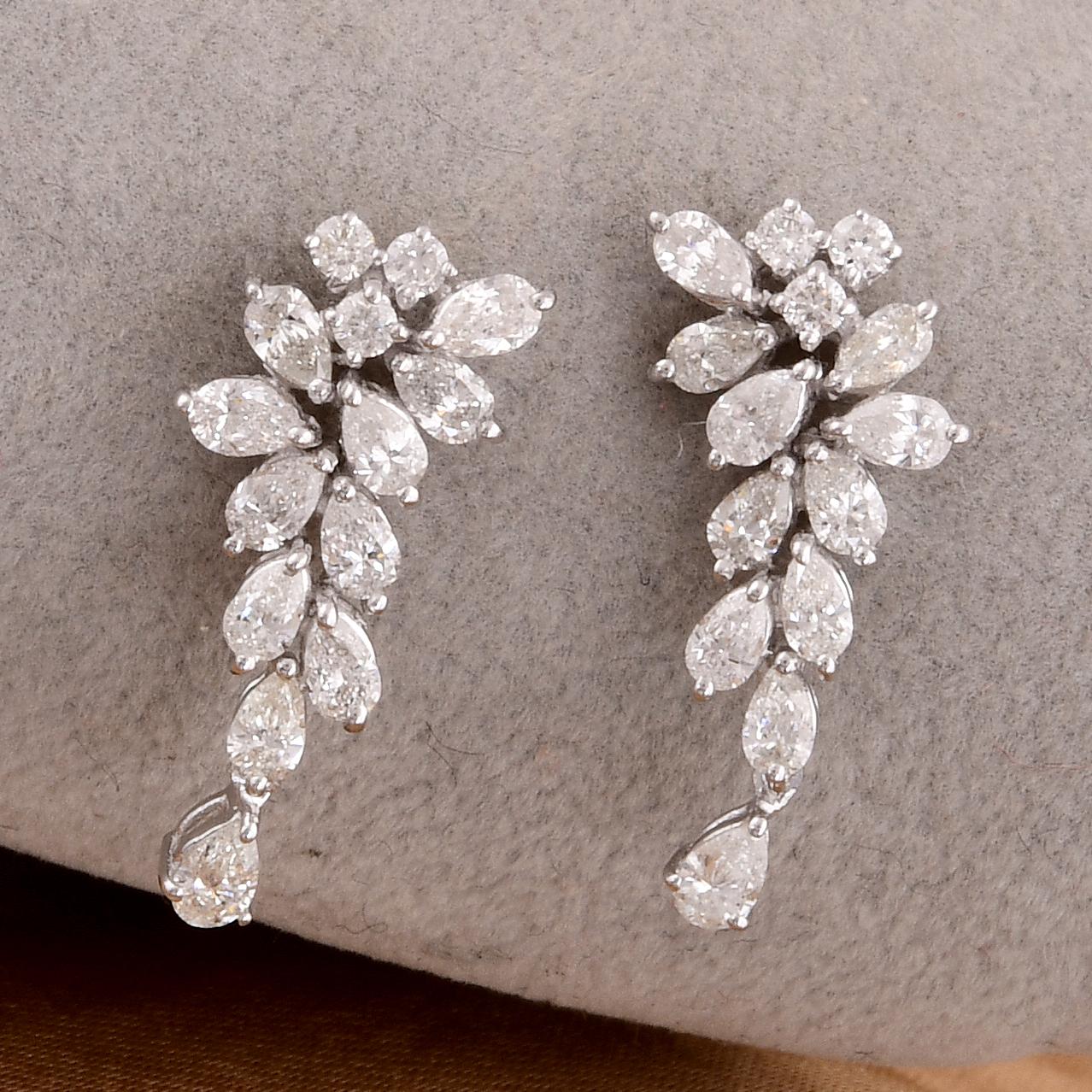 Modern 1.42 Carat Pear & Round Diamond Dangle Earrings 14 Karat White Gold Fine Jewelry For Sale