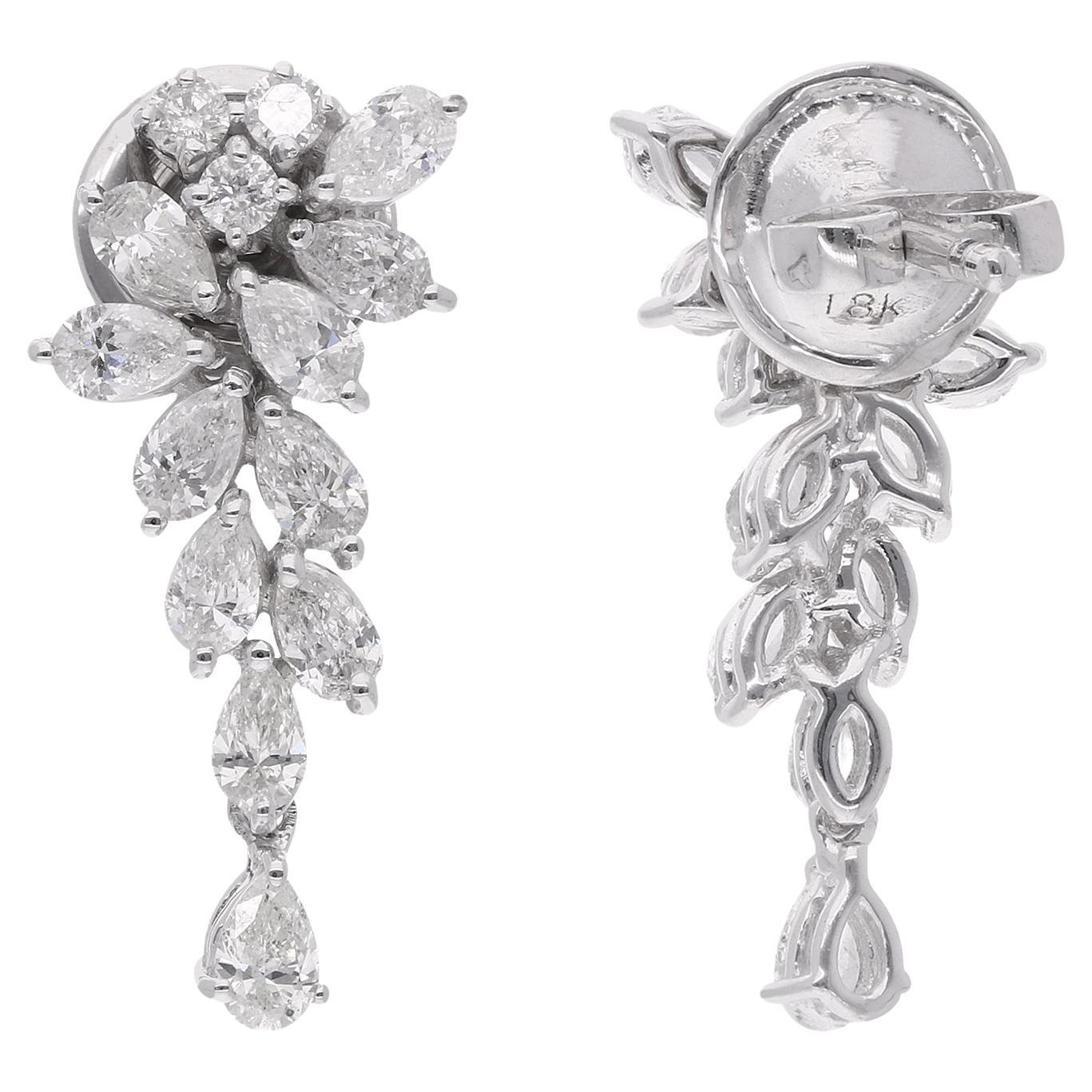 1.42 Carat Pear & Round Diamond Dangle Ears 14 Karat White Gold Fine Jewelry (Boucles d'oreilles poire et diamant rond)