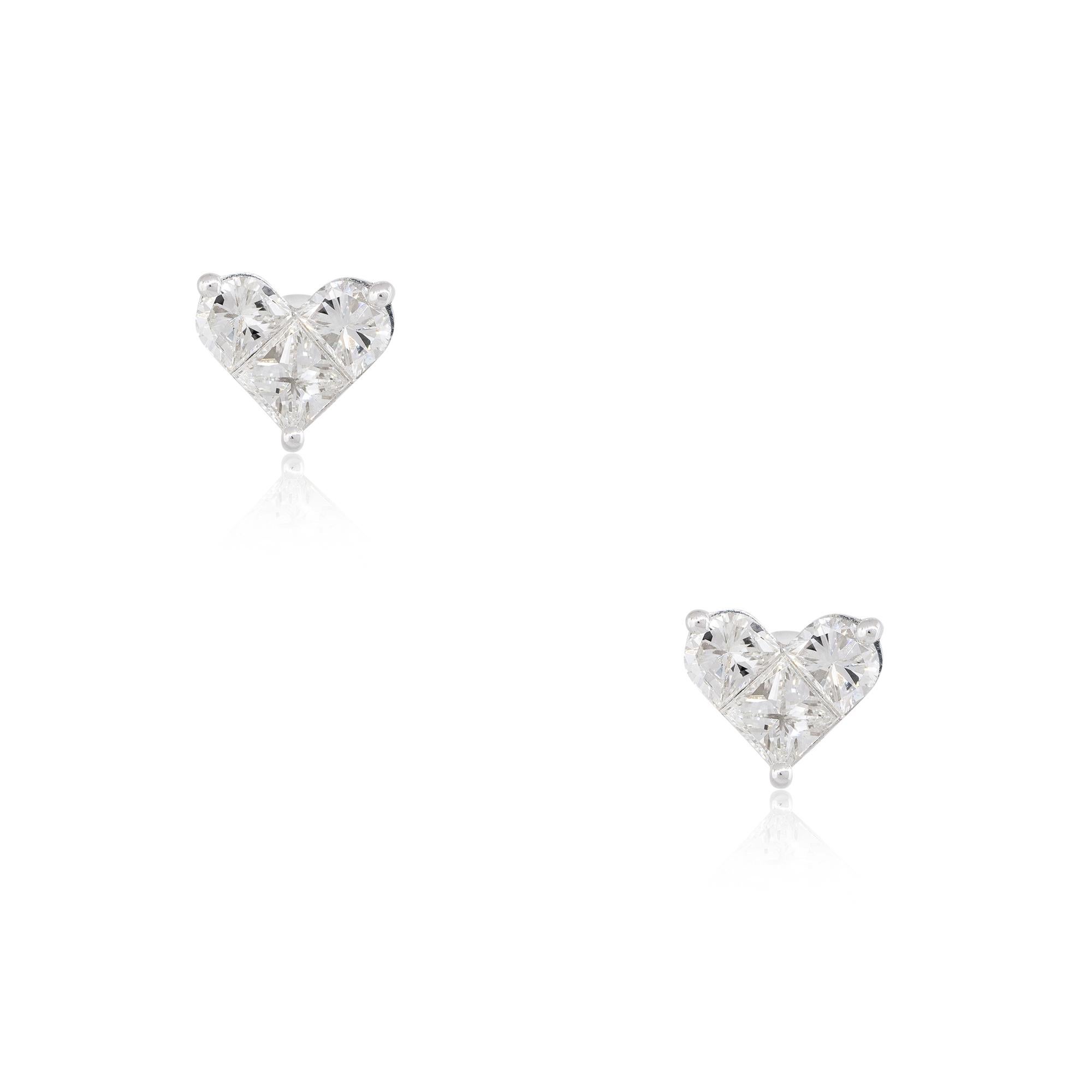 18k White Gold 1.42ctw Princess Cut Diamond Heart-Shaped Earrings

Product: Princess cut Diamond Heart Shaped Earrings
Material: 18k White Gold
Diamond Details: There are approximately 1.42 carats of Princess cut diamonds (6 stones, 3 in each