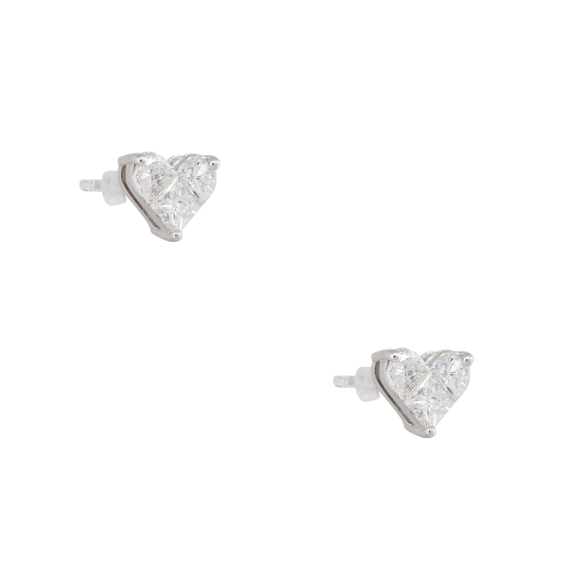 Modern 1.42 Carat Princess Cut Diamond Heart-Shaped Earrings 18 Karat In Stock  For Sale