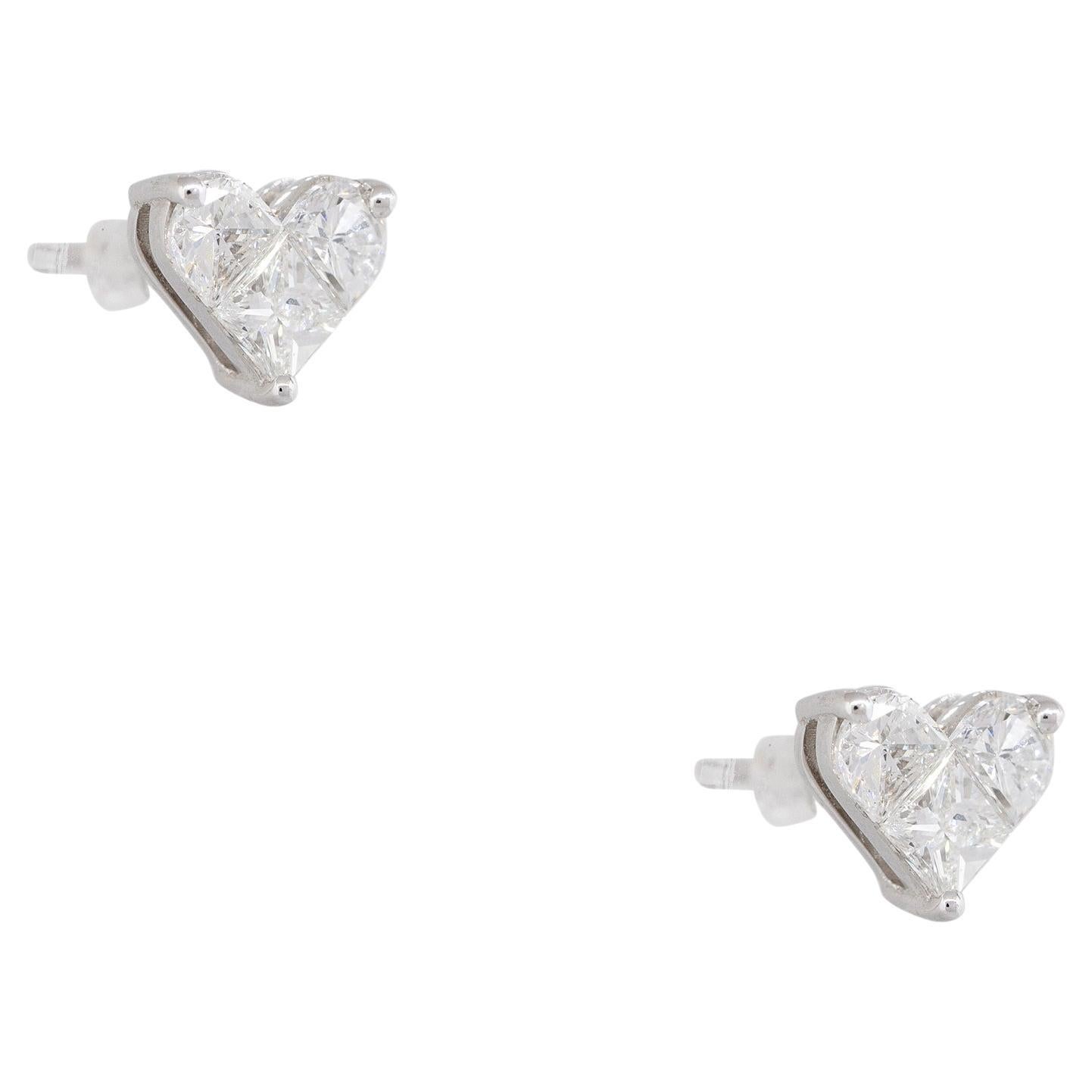 1.42 Carat Princess Cut Diamond Heart-Shaped Earrings 18 Karat In Stock