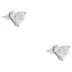 1.42 Carat Princess Cut Diamond Heart-Shaped Earrings 18 Karat In Stock 