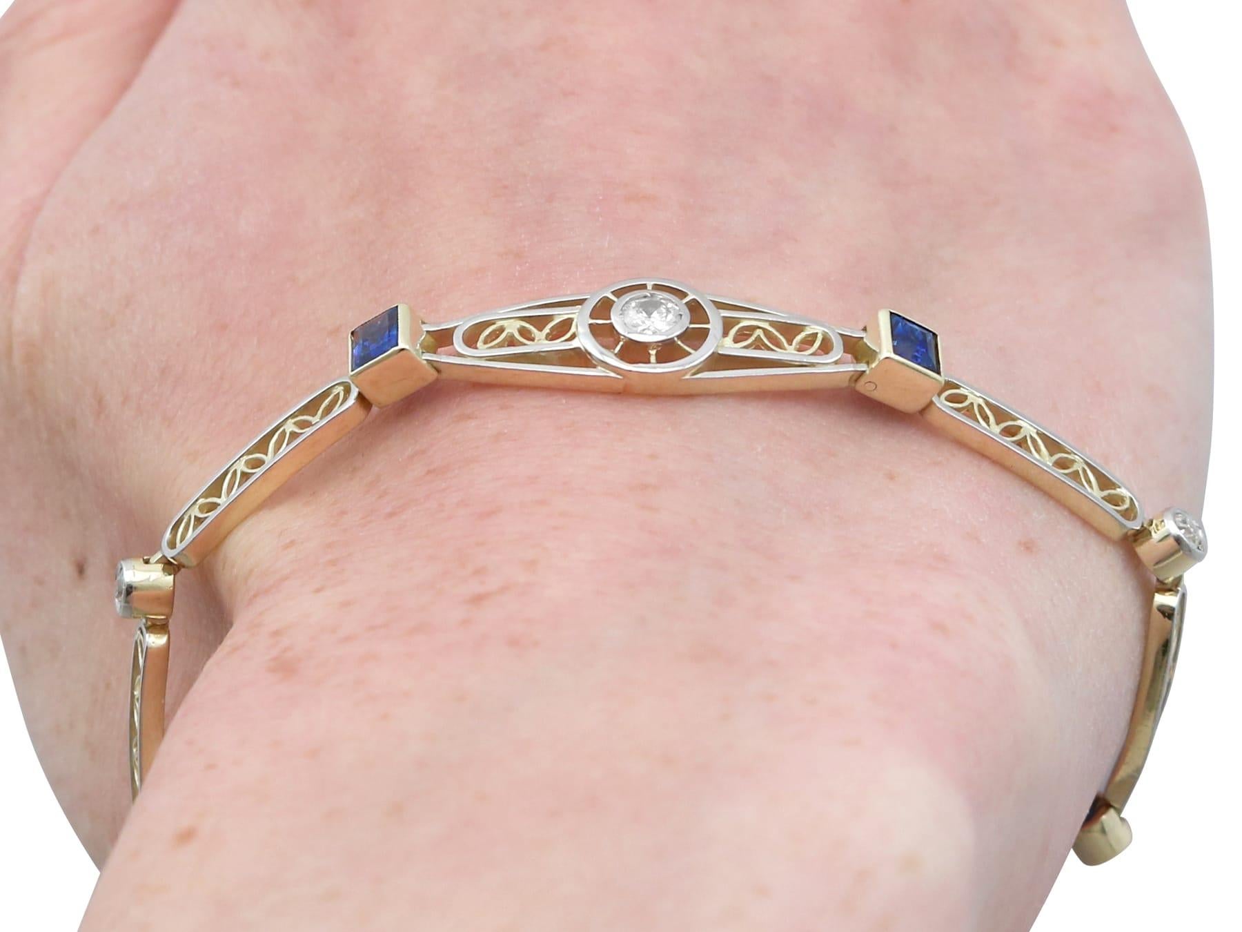1,42 Karat Saphir 0,60 Karat Diamant 18k Gelbgold-Armband CIRCA 1925 im Angebot 6