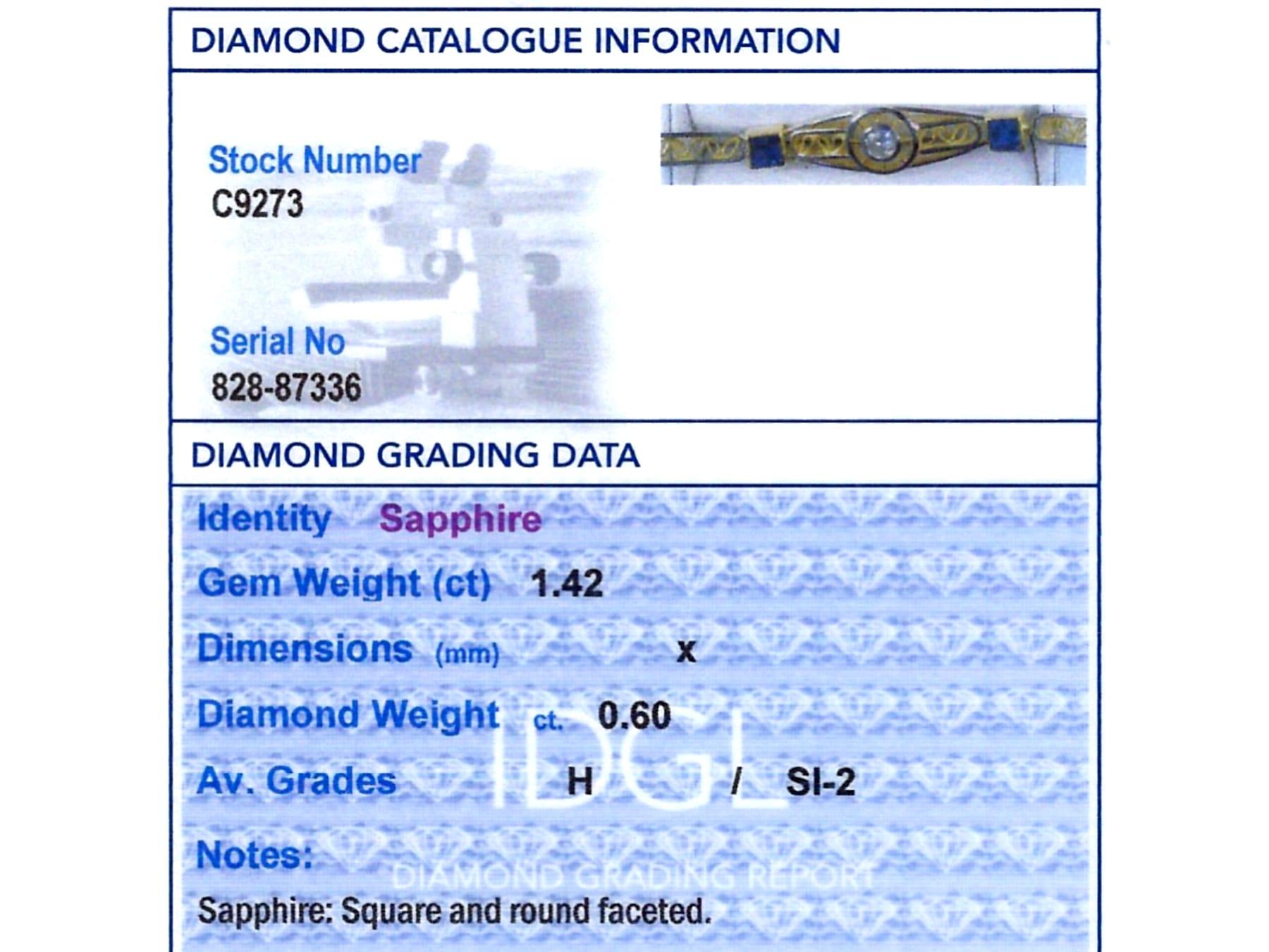 1,42 Karat Saphir 0,60 Karat Diamant 18k Gelbgold-Armband CIRCA 1925 im Angebot 7