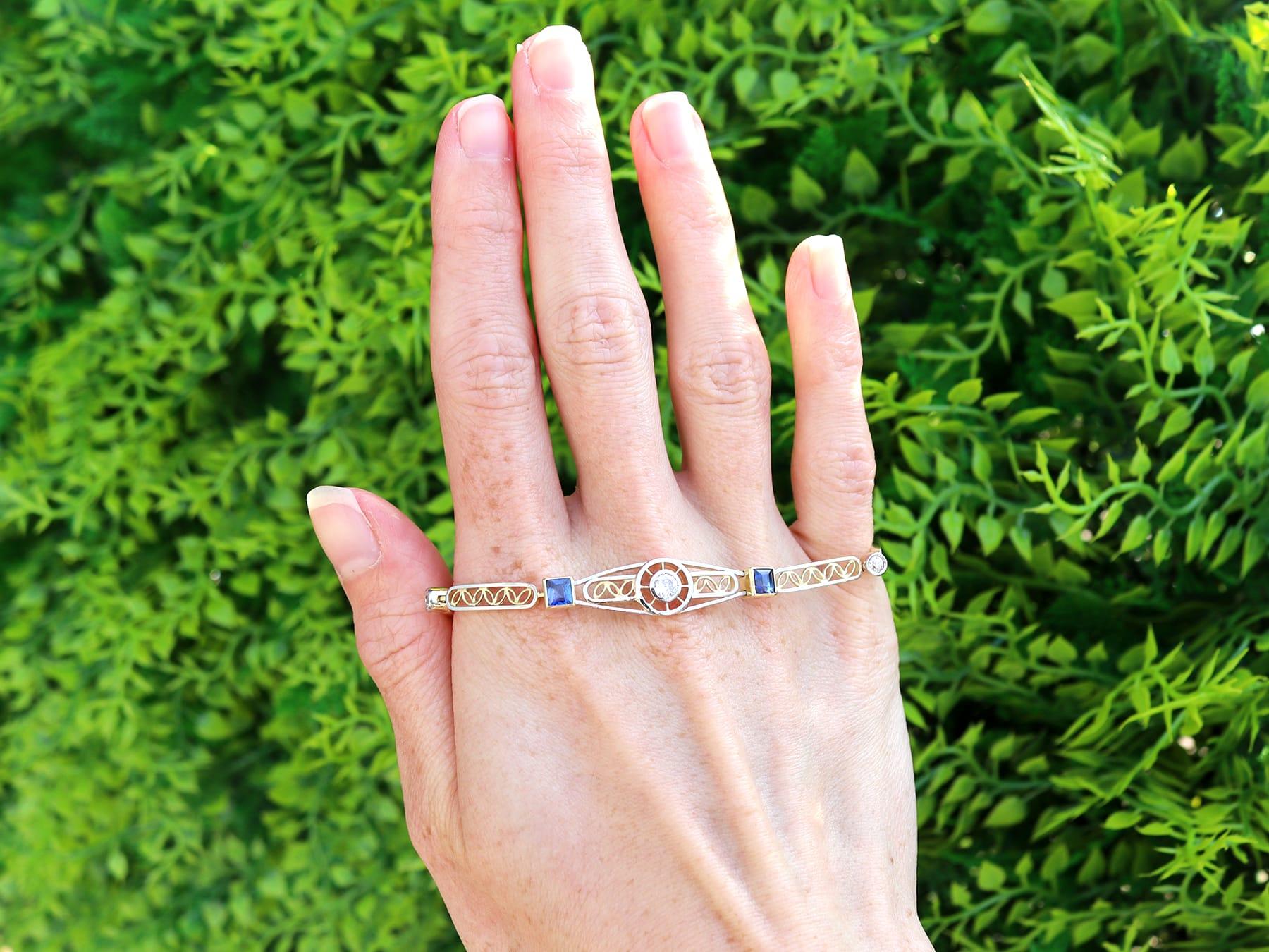 Eine feine und beeindruckende antike 1,42 Karat Saphir und 0,60 Karat Diamant, 18 Karat Gelbgold und Platin gesetzt Armband; Teil unserer vielfältigen antiken Schmuck und Estate Jewelry Collections.

Dieses feine und beeindruckende Armband mit