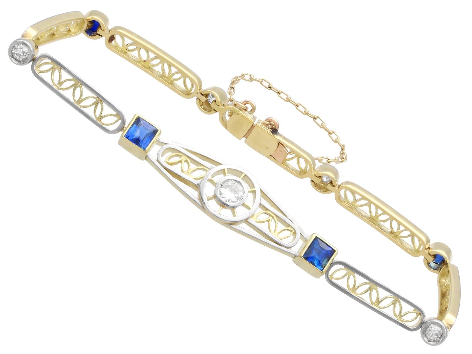 1,42 Karat Saphir 0,60 Karat Diamant 18k Gelbgold-Armband CIRCA 1925 für Damen oder Herren im Angebot
