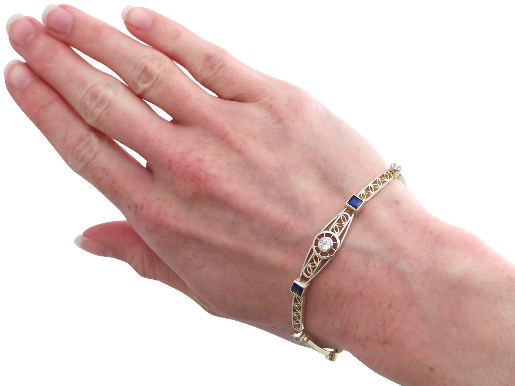 1,42 Karat Saphir 0,60 Karat Diamant 18k Gelbgold-Armband CIRCA 1925 im Angebot 4