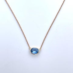 Collane ovali e fashion con zaffiro blu da 1,42 carati in oro rosa 14K