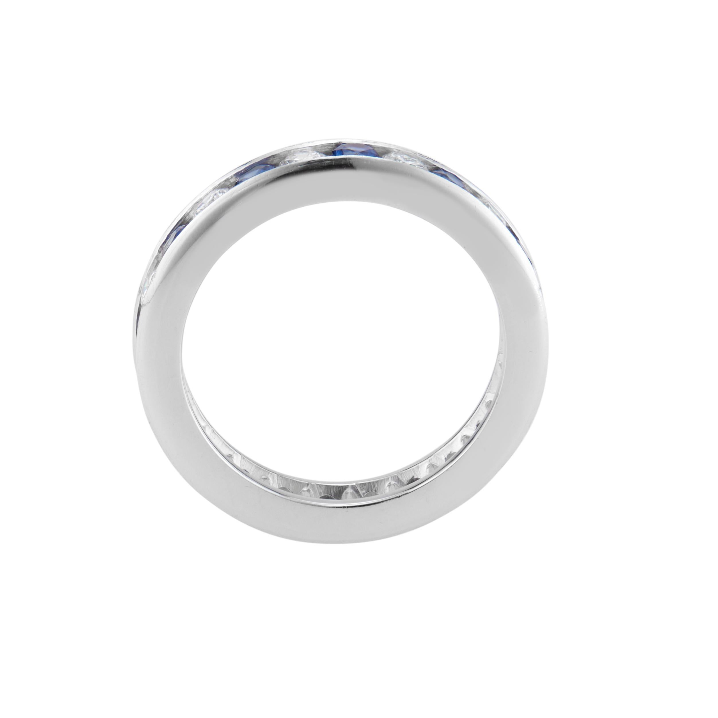 1.42 Carat Sapphire Diamond Platinum Eternity Wedding Band In Excellent Condition For Sale In Stamford, CT