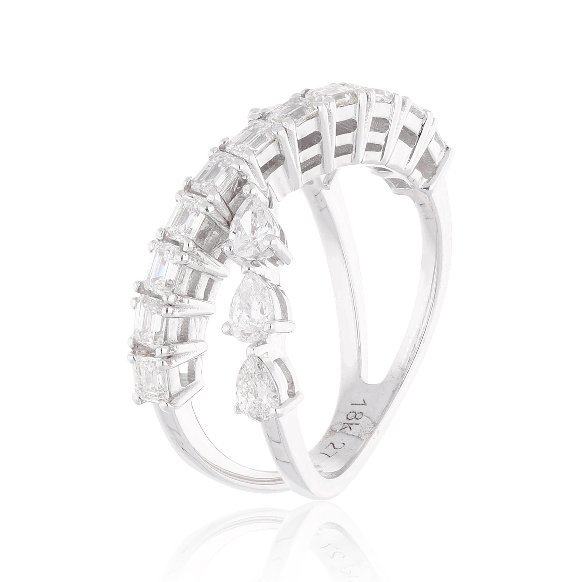 For Sale:  1.42 Carat SI/HI Pear Emerald Cut Diamond Criss Cross Ring 18 Karat White Gold 2