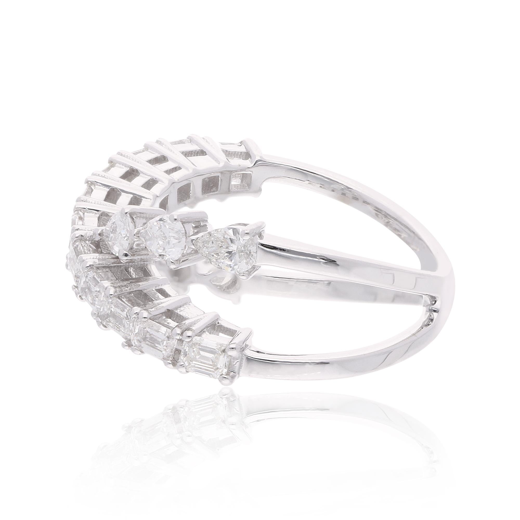 For Sale:  1.42 Carat SI/HI Pear Emerald Cut Diamond Criss Cross Ring 18 Karat White Gold 5