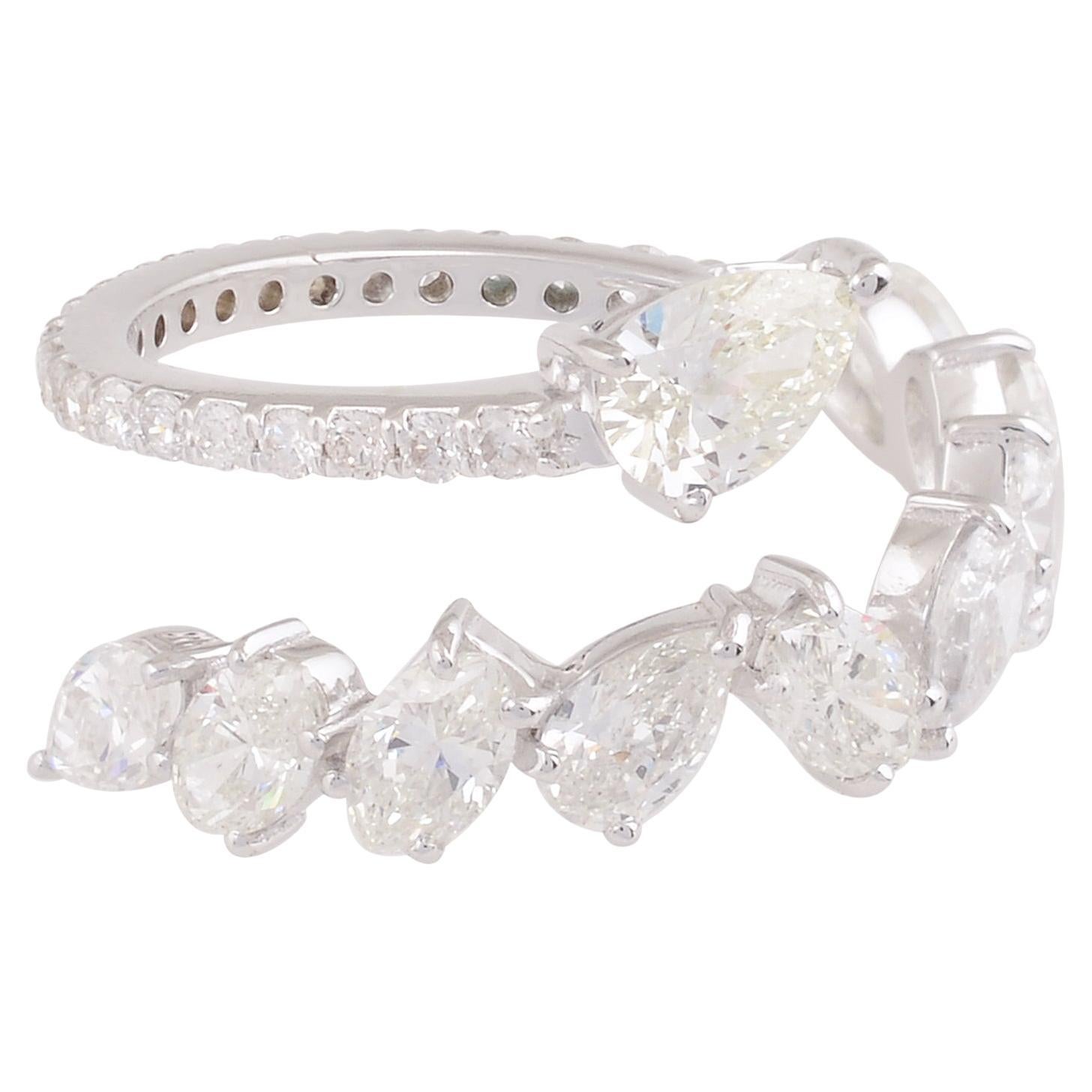 1.42 Carat SI/HI Pear Emerald Cut Diamond Criss Cross Ring 18 Karat White Gold For Sale