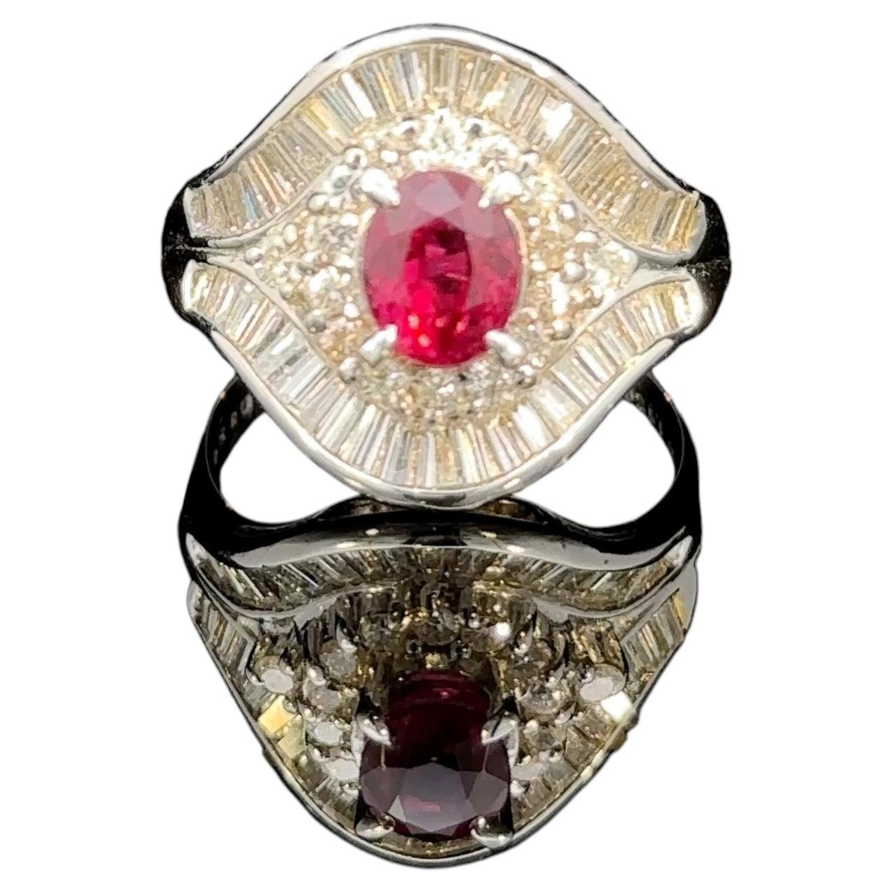 1.42 Carat Thai Ruby Diamond Platinum Vintage Style Ring by Meghna Jewels