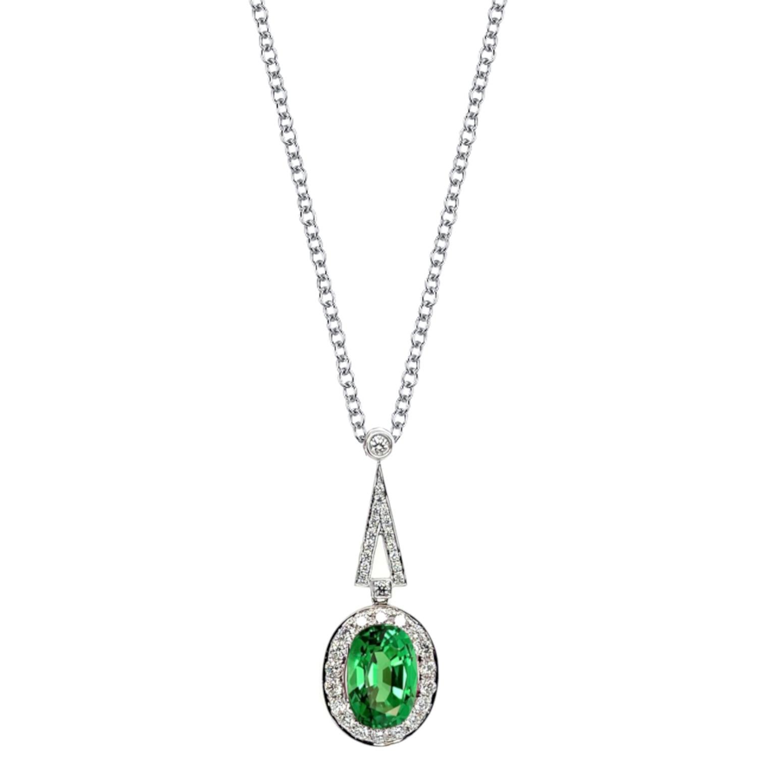 Bague ou pendentif à trois pierres non sertis en grenat tsavorite ovale de 1,42 carat en vente 5