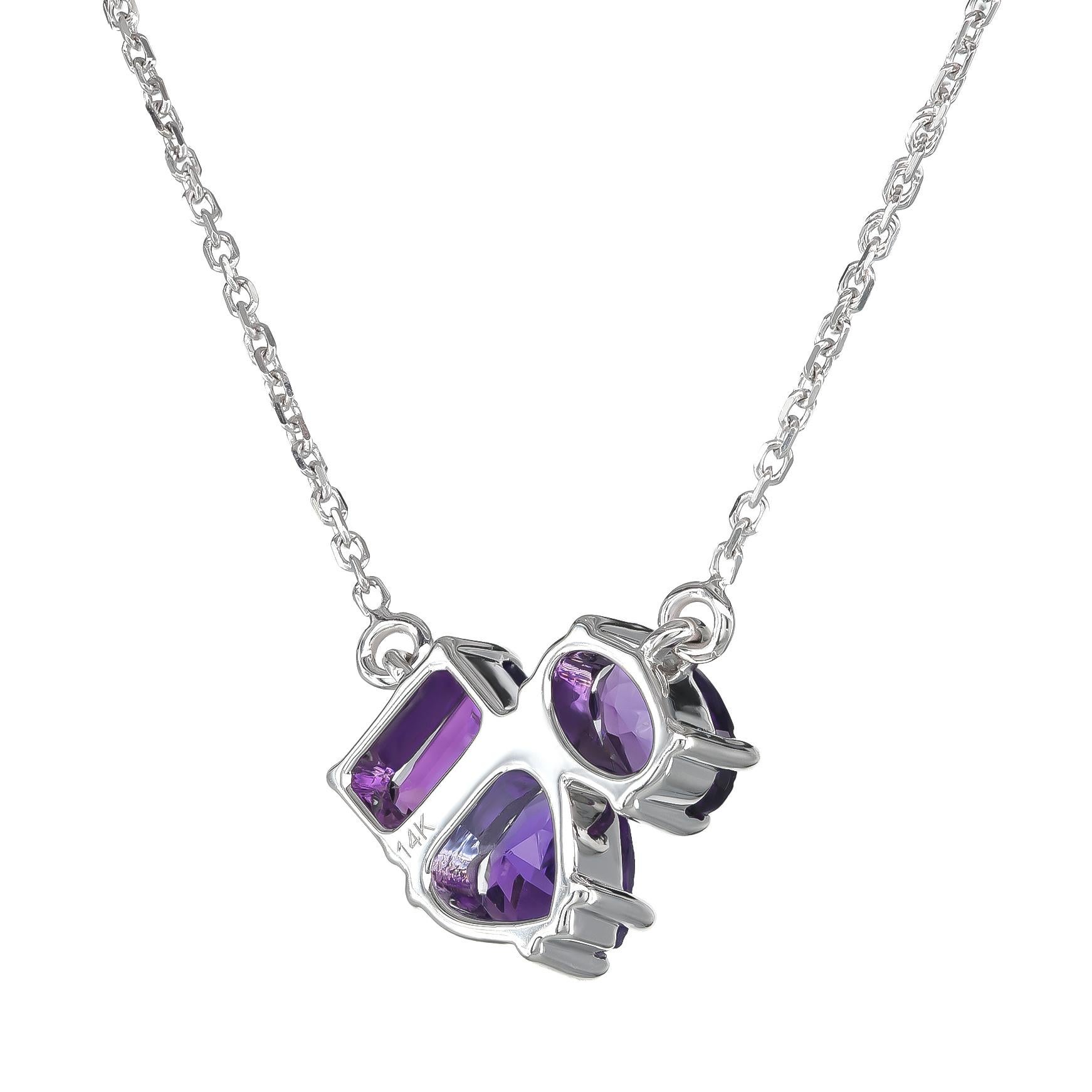 Mixed Cut Pendant with 1.42 carats Amethyst set in 14K White Gold For Sale