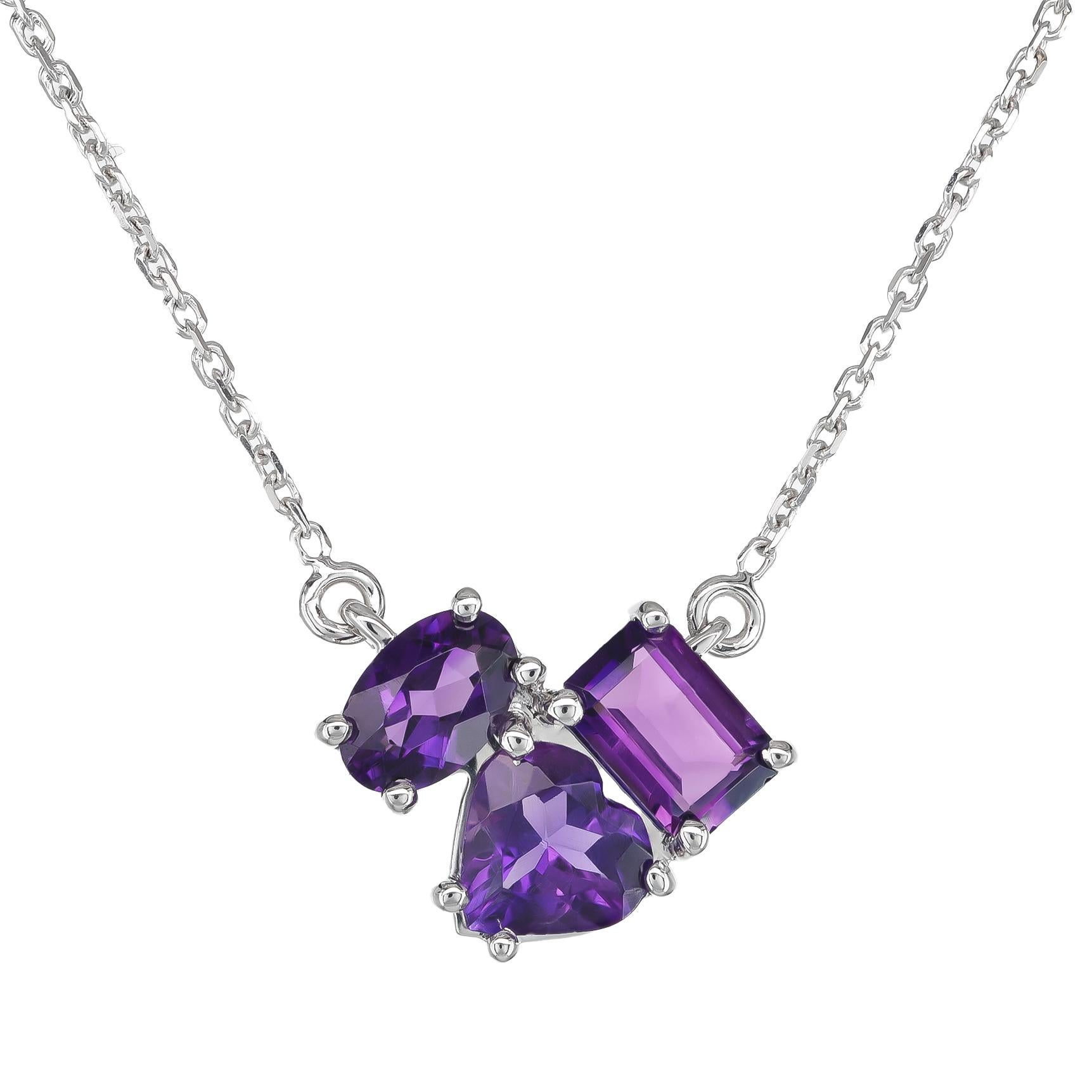 Pendant with 1.42 carats Amethyst set in 14K White Gold In New Condition For Sale In Los Angeles, CA