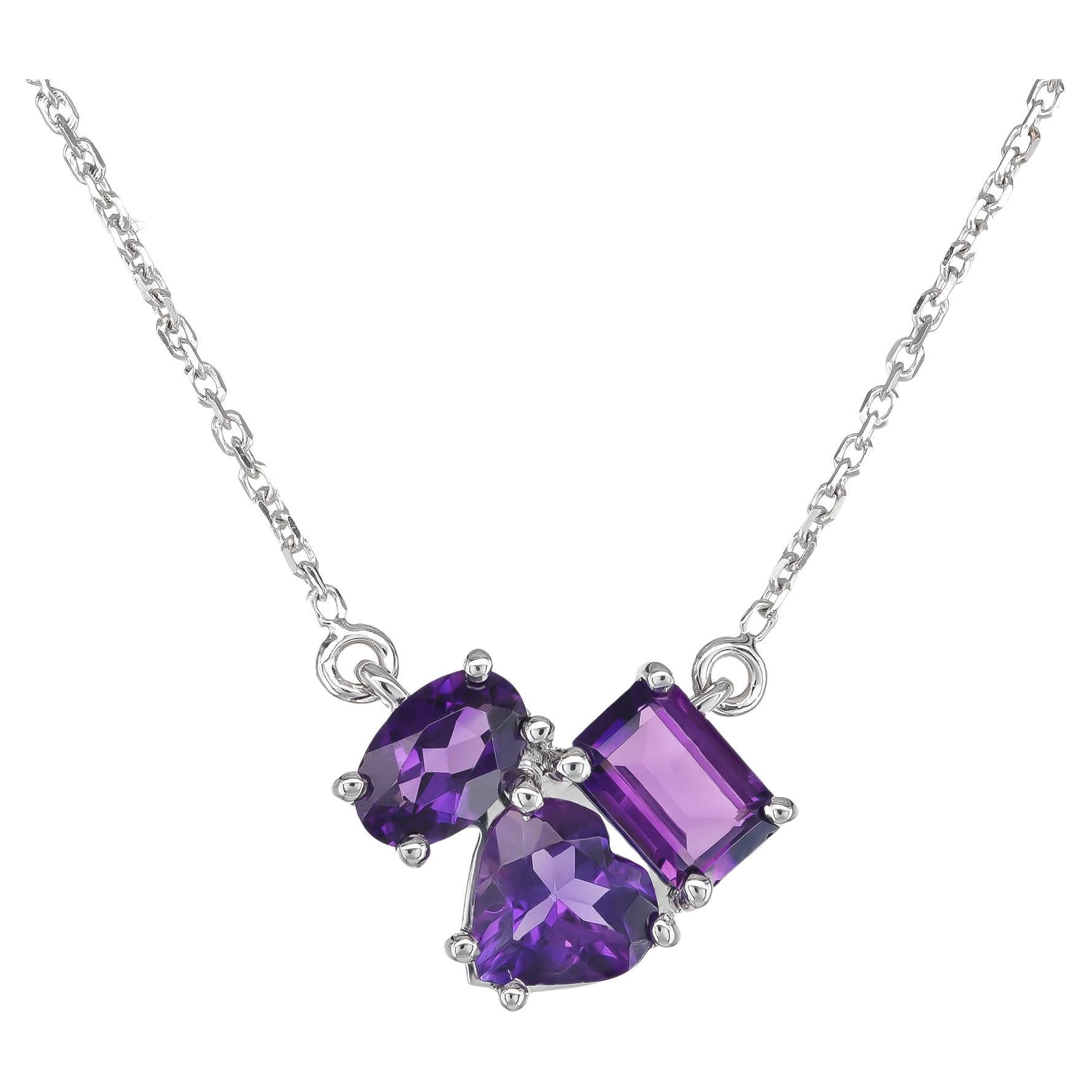 Pendant with 1.42 carats Amethyst set in 14K White Gold For Sale