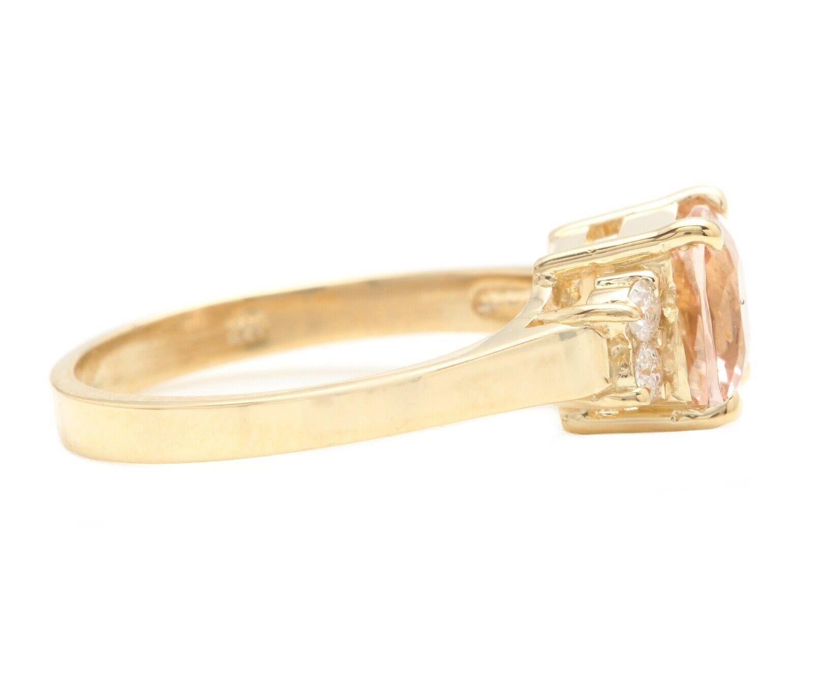 Mixed Cut 1.42 Carats Impressive Natural Morganite and Diamond 14k Solid Yellow Gold Ring For Sale