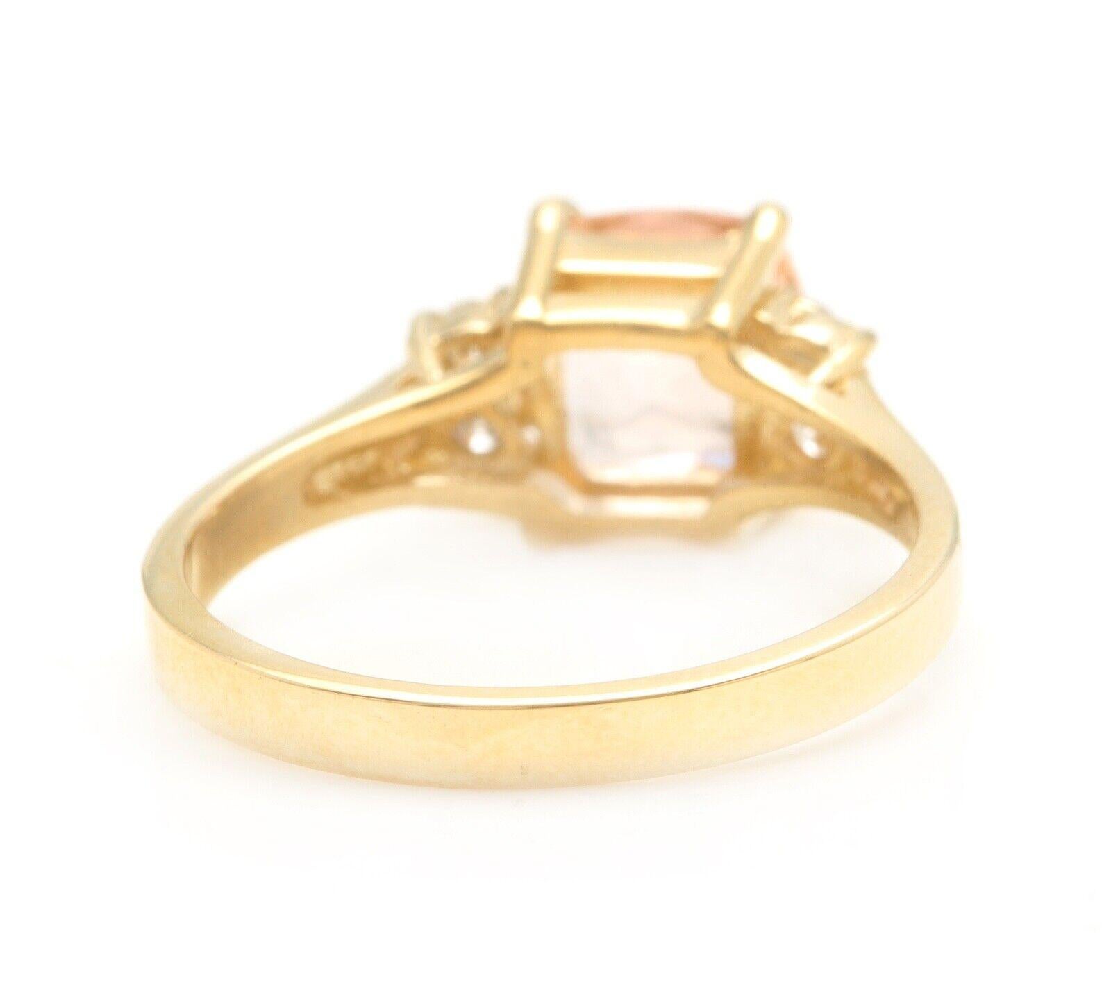 1.42 Carats Impressive Natural Morganite and Diamond 14k Solid Yellow Gold Ring In New Condition For Sale In Los Angeles, CA