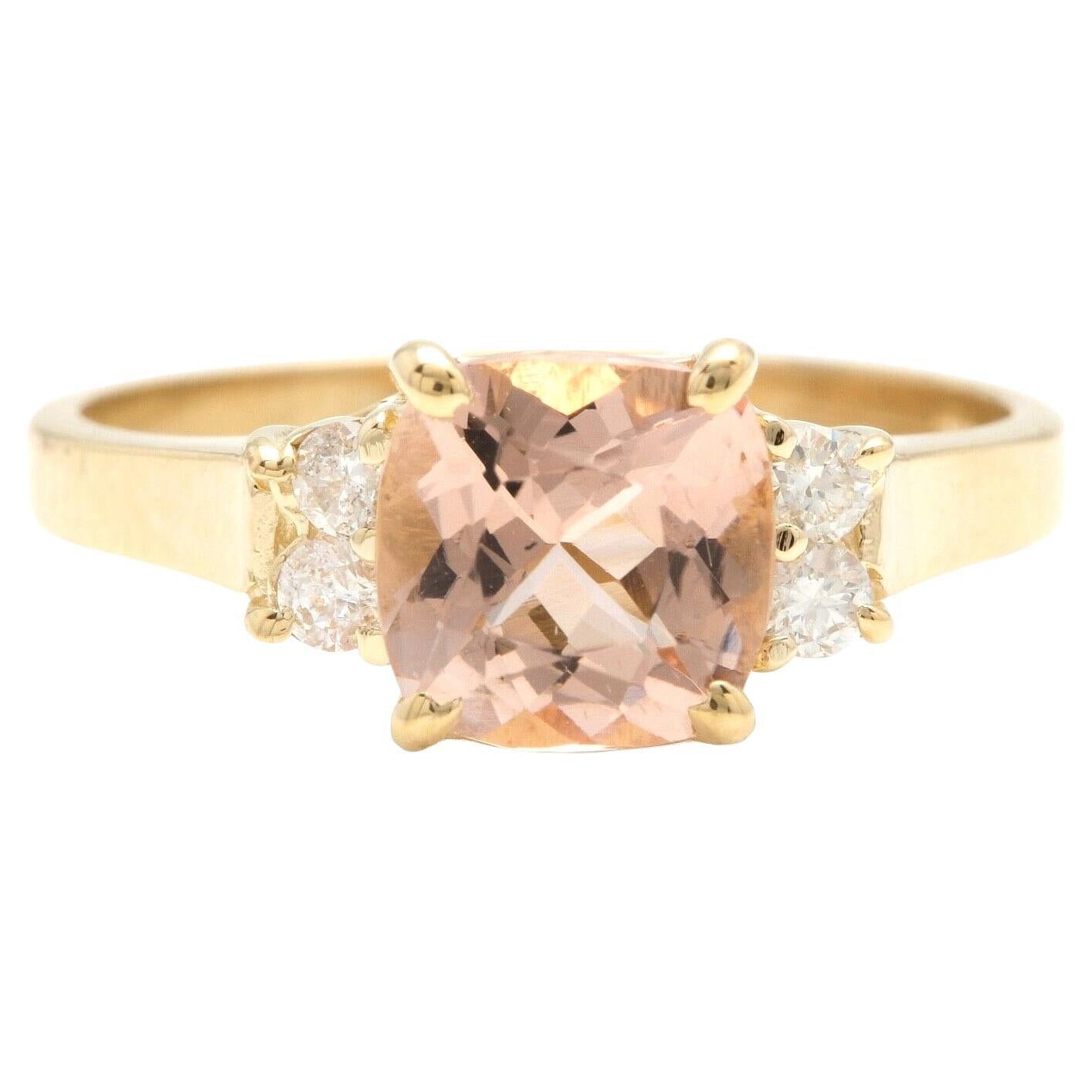 1.42 Carats Impressive Natural Morganite and Diamond 14k Solid Yellow Gold Ring For Sale