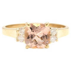 1.42 Carats Impressive Natural Morganite and Diamond 14k Solid Yellow Gold Ring