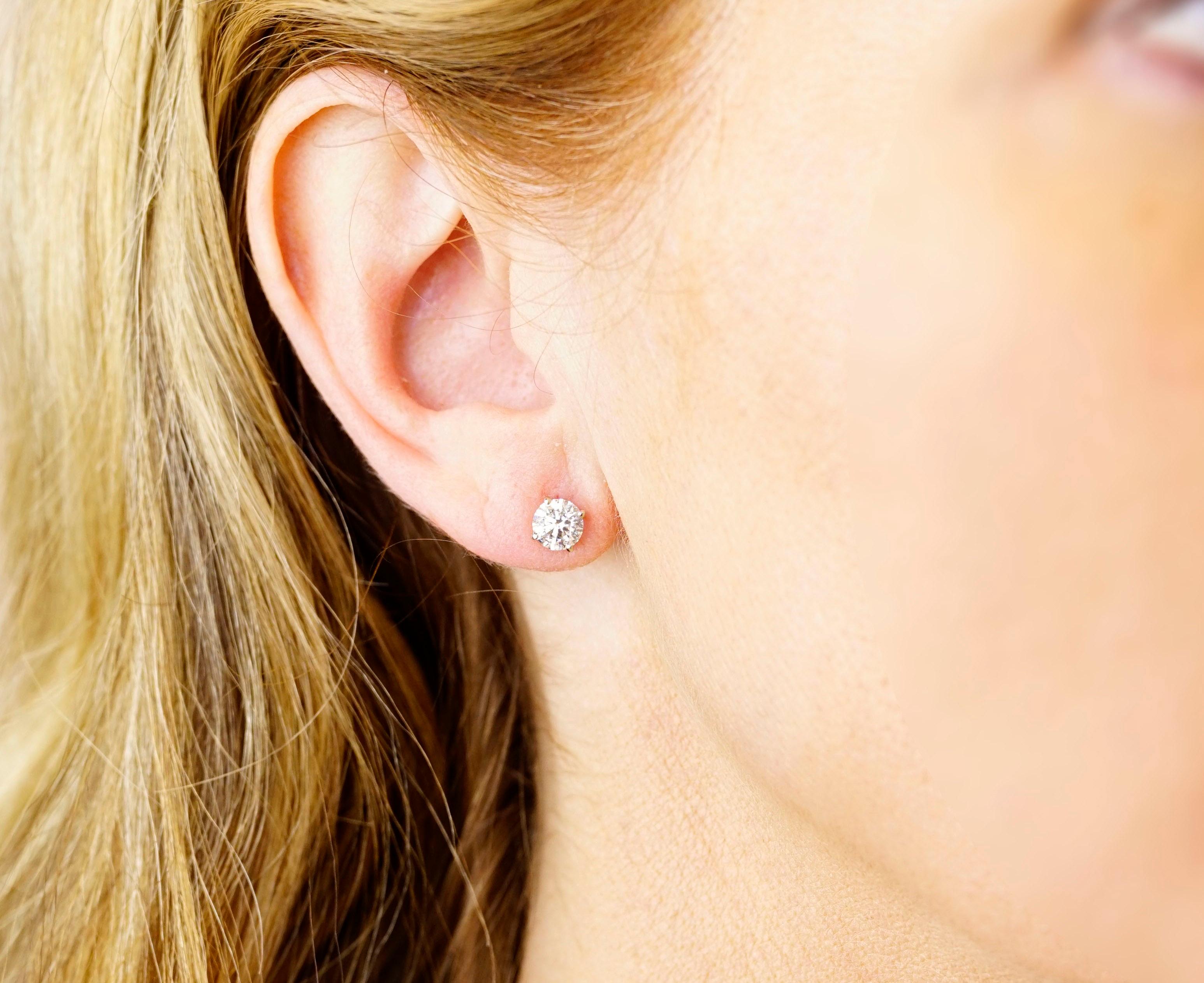 Brilliant Cut 1.42 Carats Total Diamond Stud Earrings For Sale