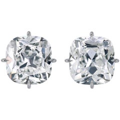 1.42 Carats Total Weight Antique Cushion Diamond Custom Made Platinum Studs