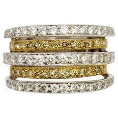 1.42 Carats Total White and Yellow Gold Multi-Row Round Diamond Band Ring