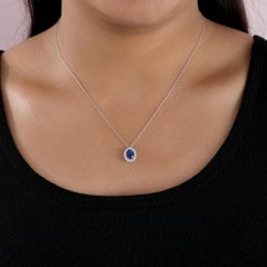 Collar con colgante de zafiro azul de 1,42 ct y diamante de 0,31 ct (SI/H), en oro blanco de 14k