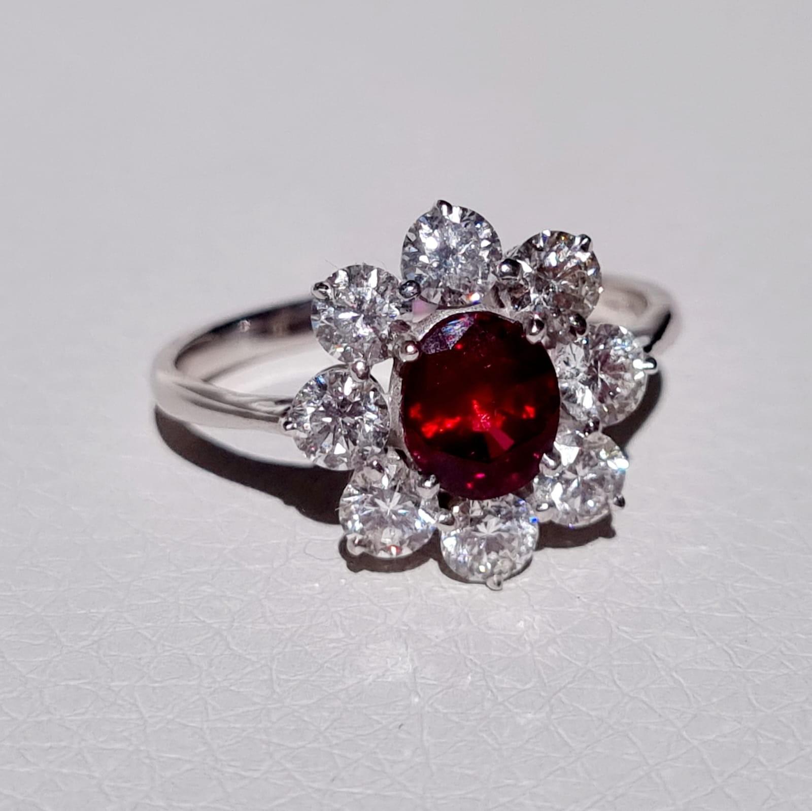 Oval Cut 1.42 Ct Natural Burma Ruby, Art Nouveau Inspired Ruby and 1.35 Ct Diamond Ring For Sale