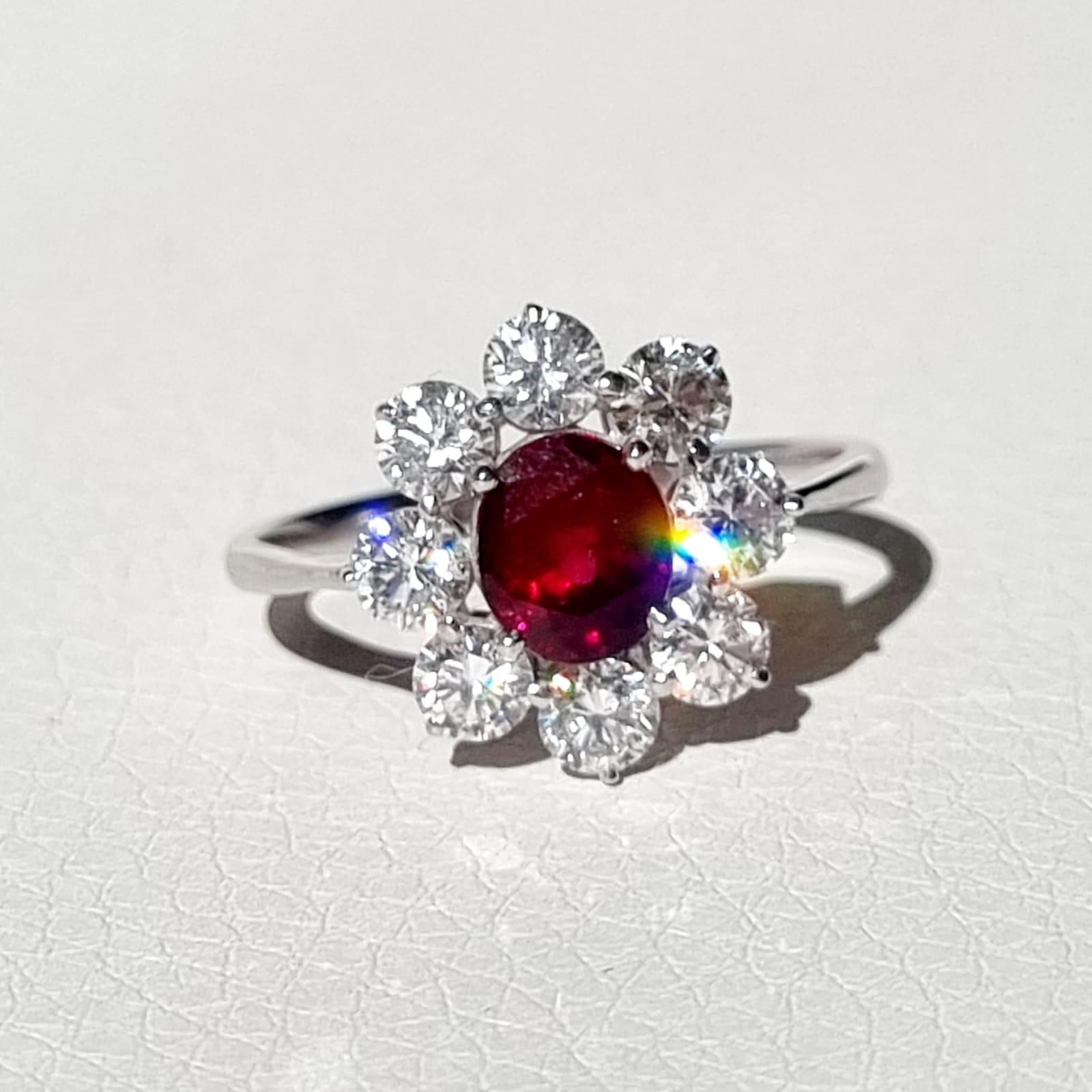 Material: 18k solid white gold
Ring is available in size 55/O/7.5 but can be resized. Resizing is complementary, please contact us to inform us on the right size.

Main Stone Type: Natural Burmese Ruby, oval mix cut
Weight: 1.45 ct
Color: Red,