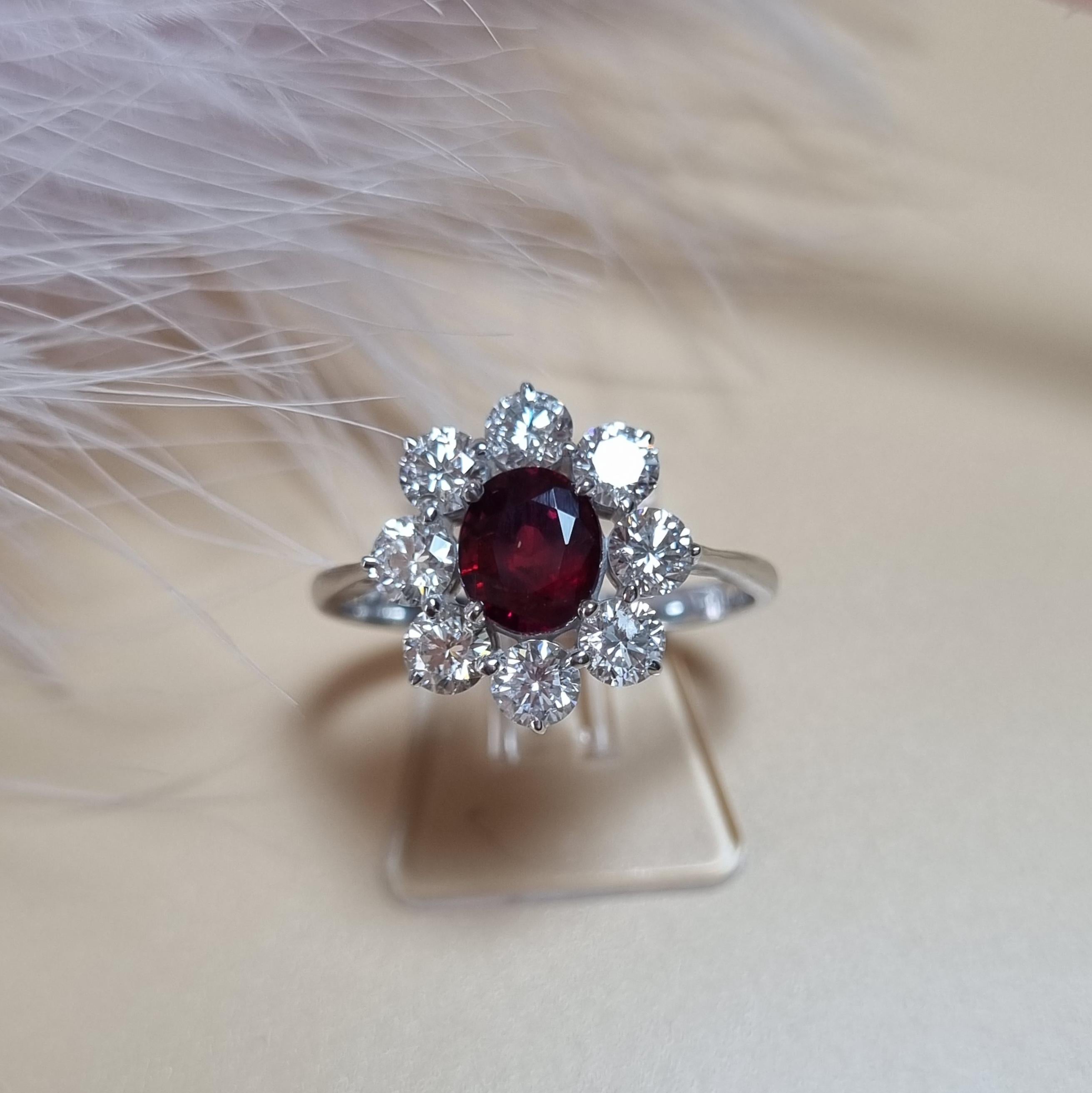 1.42 Ct Natural Burma Ruby, Art Nouveau Inspired Ruby and 1.35 Ct Diamond Ring For Sale 1