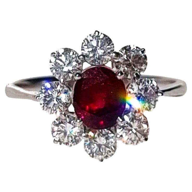 1.42 Ct Natural Burma Ruby, Art Nouveau Inspired Ruby and 1.35 Ct Diamond Ring