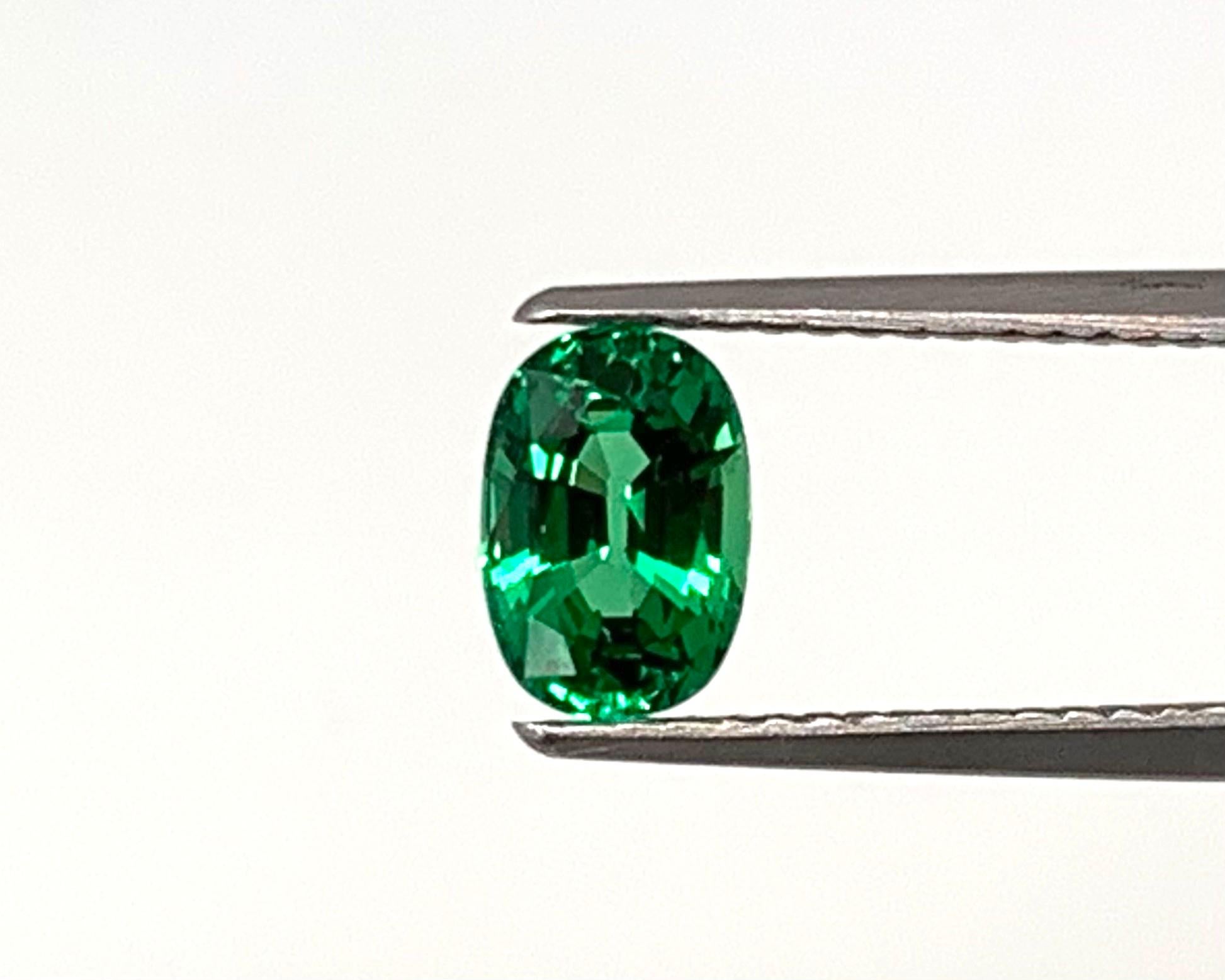 Women's or Men's 1.42 Carat Tsavorite Garnet Oval, Unset Loose Gemstone For Sale