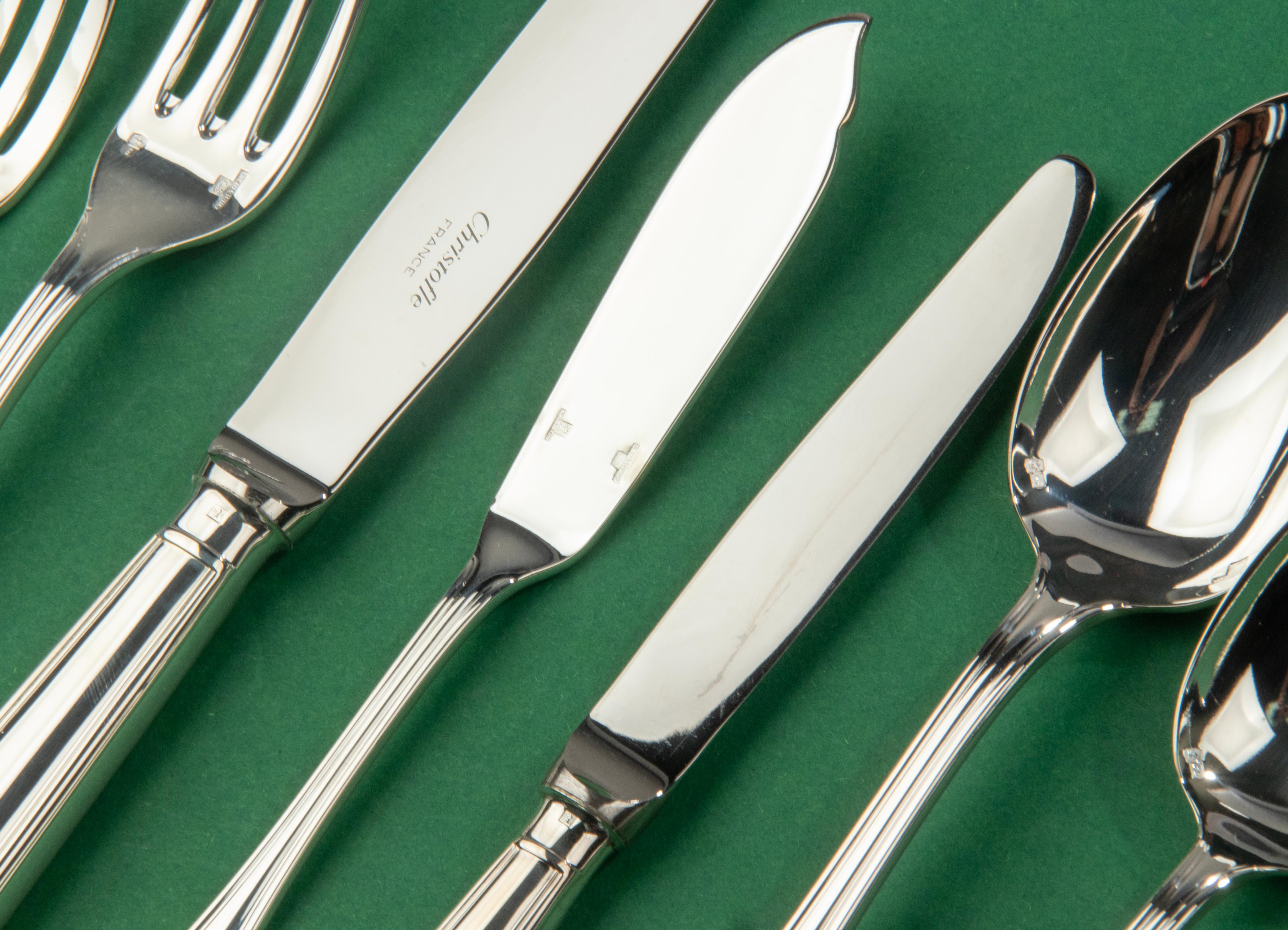 142-Piece Set Silver Plated Flatware for 12 Persons - Christofle - model Albi In Good Condition In Casteren, Noord-Brabant