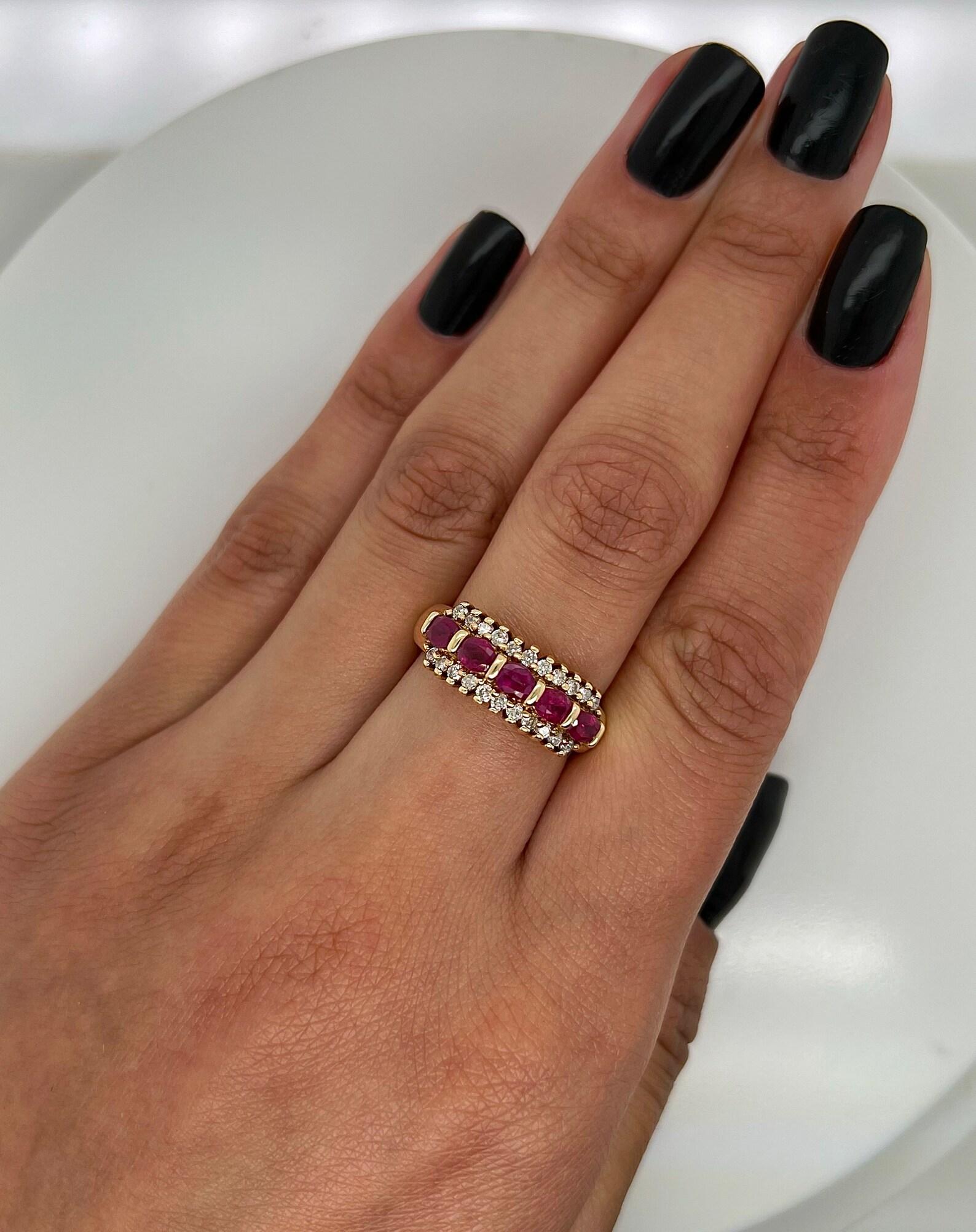 Round Cut 1.42 Total Carat Diamond and Ruby Ladies Ring For Sale