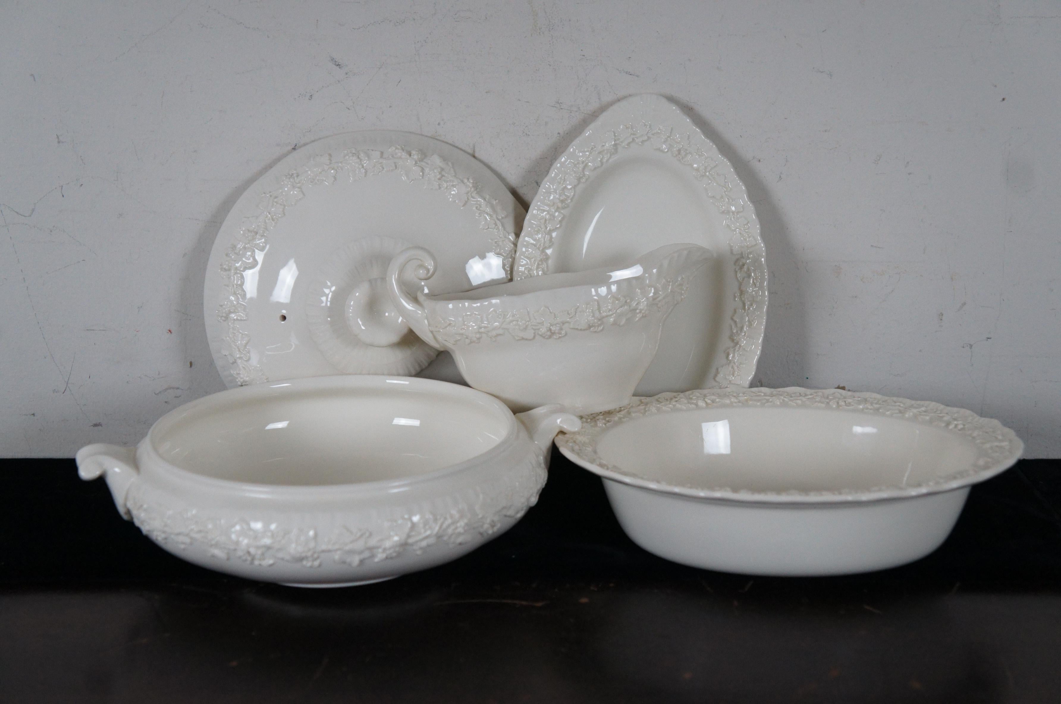 142 Wedgwood Embossed Cream on Cream Queensware Dinnerware China Set 2