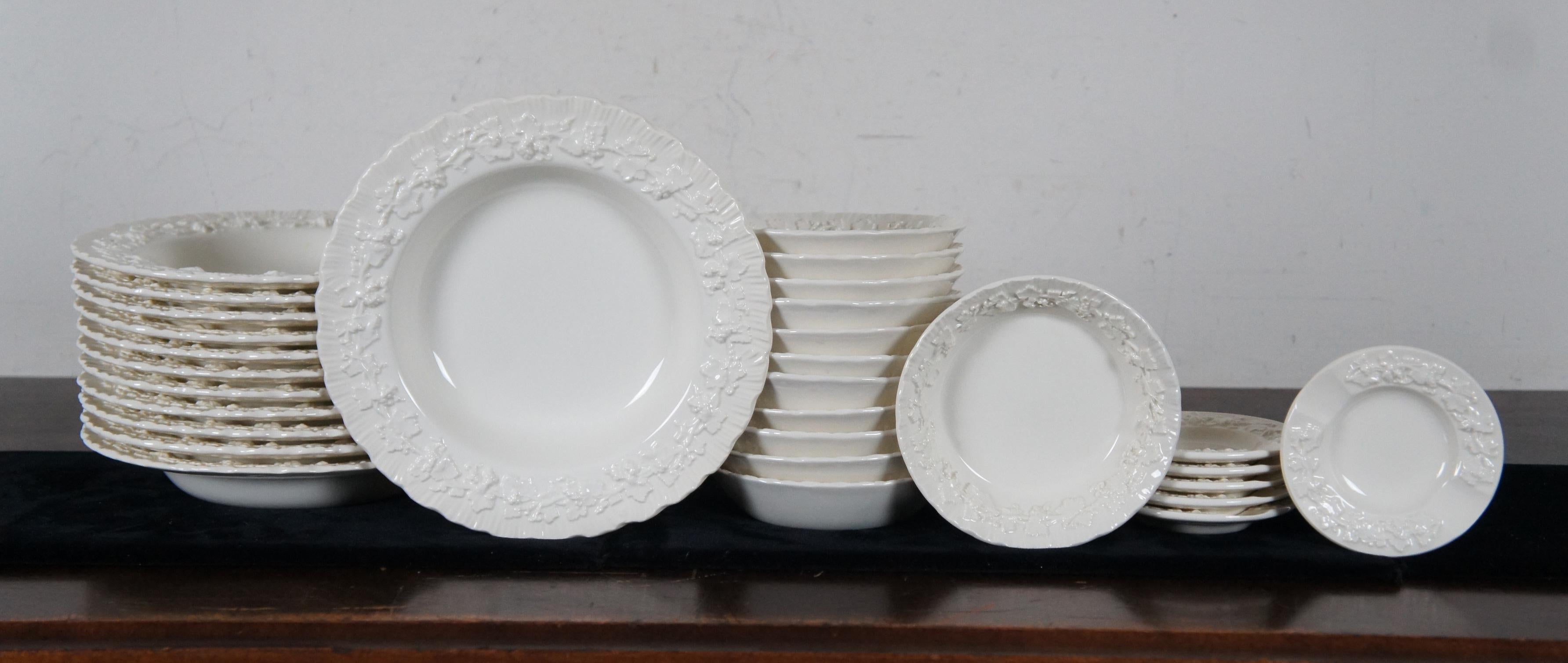 Neoclassical 142 Wedgwood Embossed Cream on Cream Queensware Dinnerware China Set