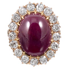 14.20 Carat Cabochon Ruby and Diamond Cluster Ring