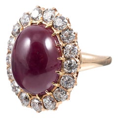 14.20 Carat Cabochon Ruby and Diamond Cluster Ring