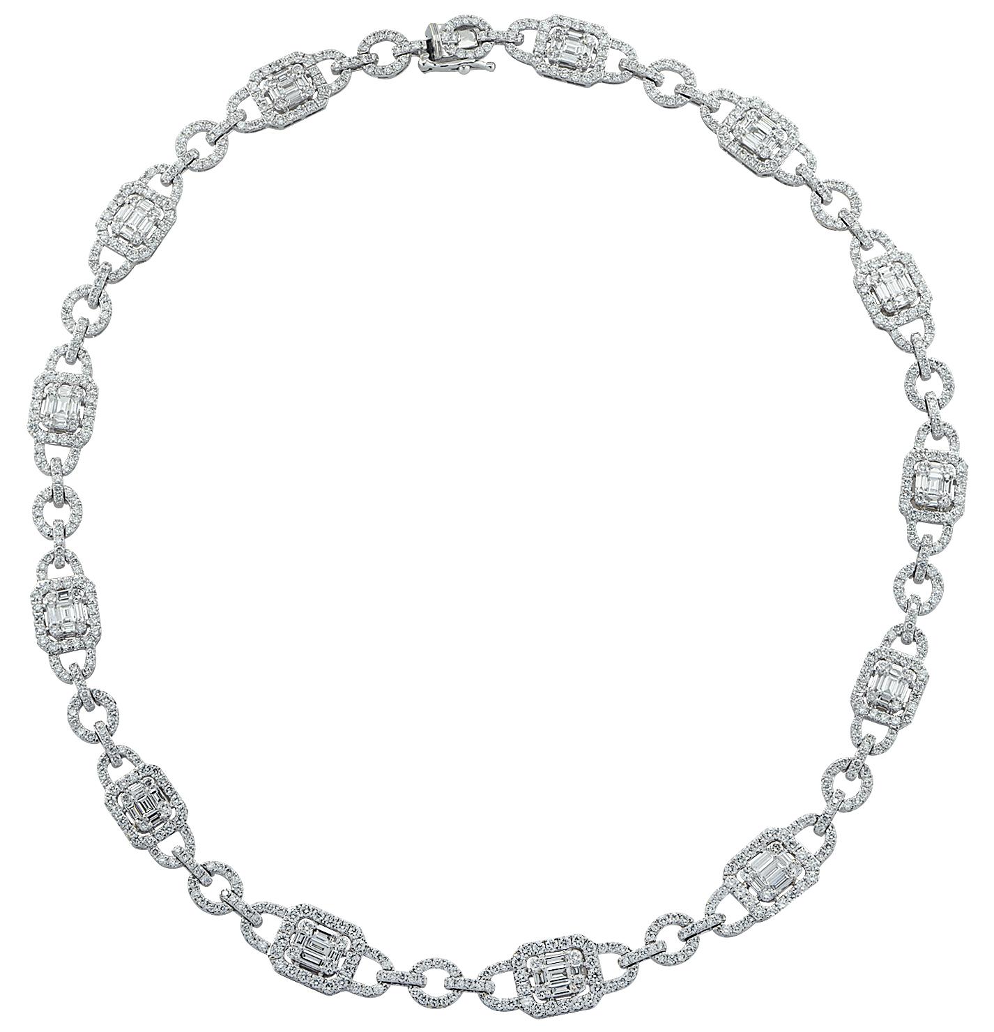 Baguette Cut 14.20 Carat Diamond Cluster Necklace